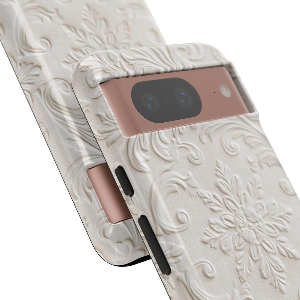 White Tough Phone Case for Google Pixel - Alabaster Floral Relief