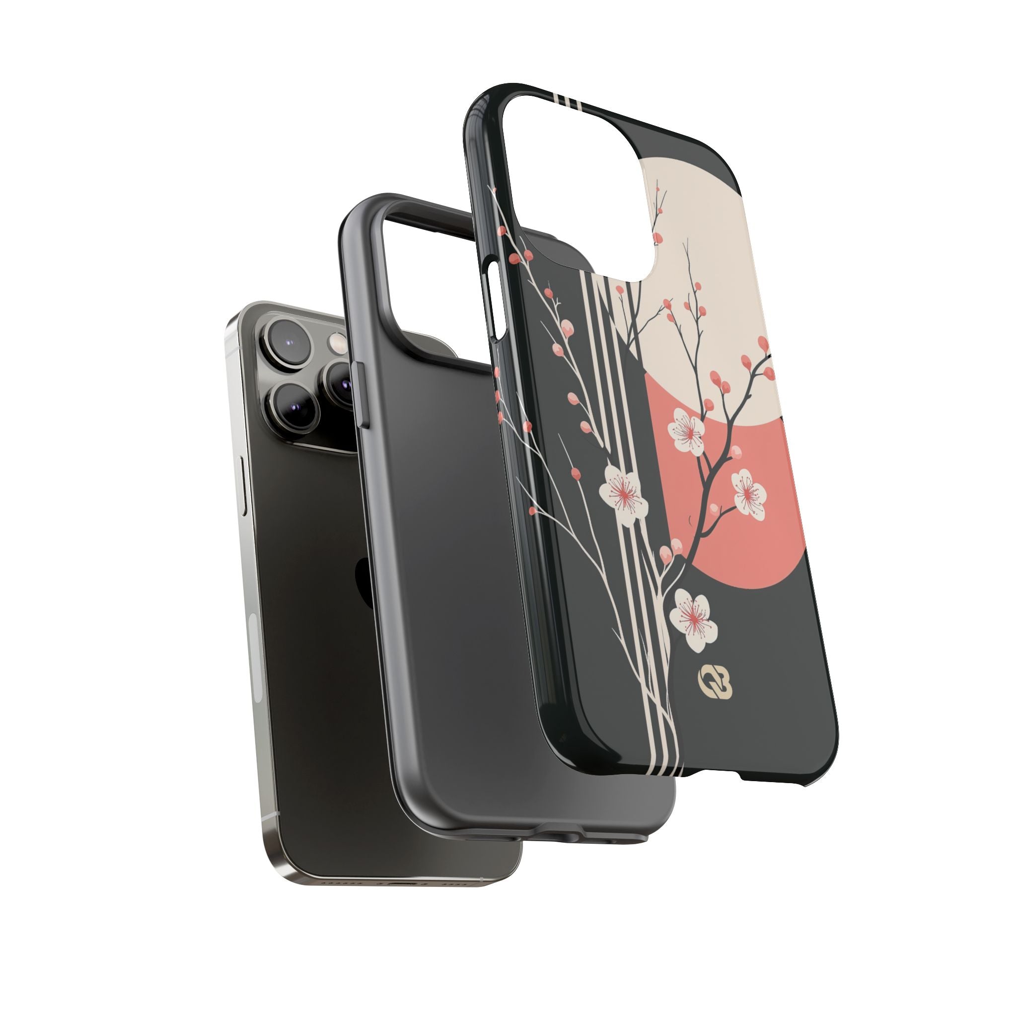 Black Tough Phone Case for iPhone - Kyoto Midnight Blossom
