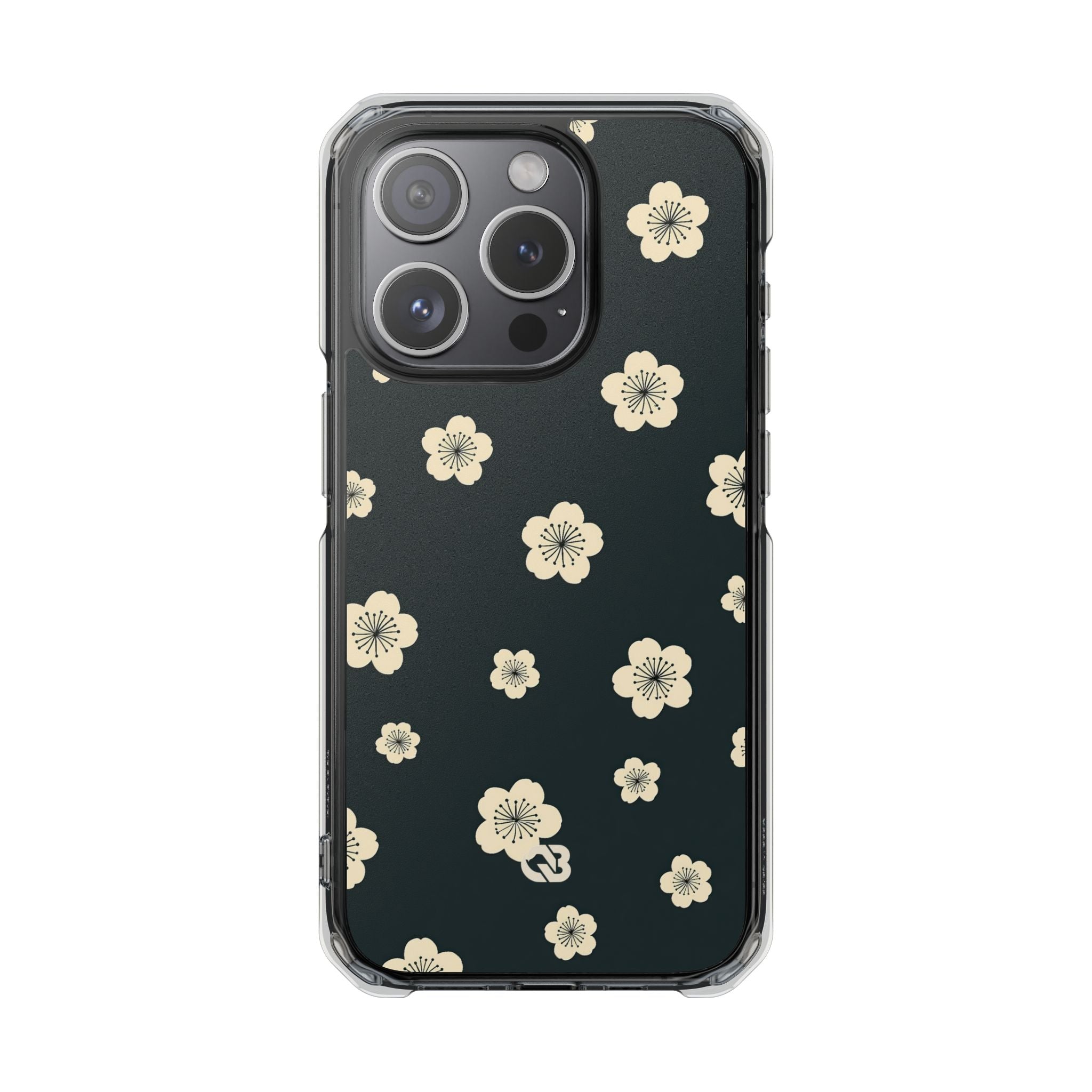 Teal Impact MagSafe Phone Case for iPhone - Obsidian Cream Petals