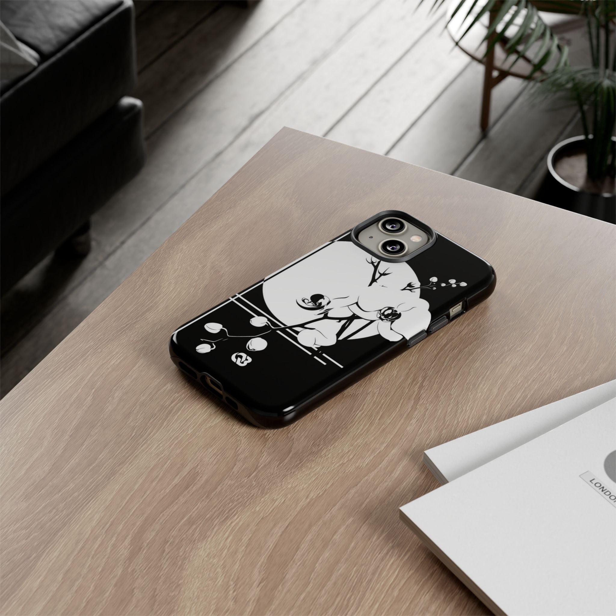 Black Tough Phone Case for iPhone - Lunar Orchid Grid