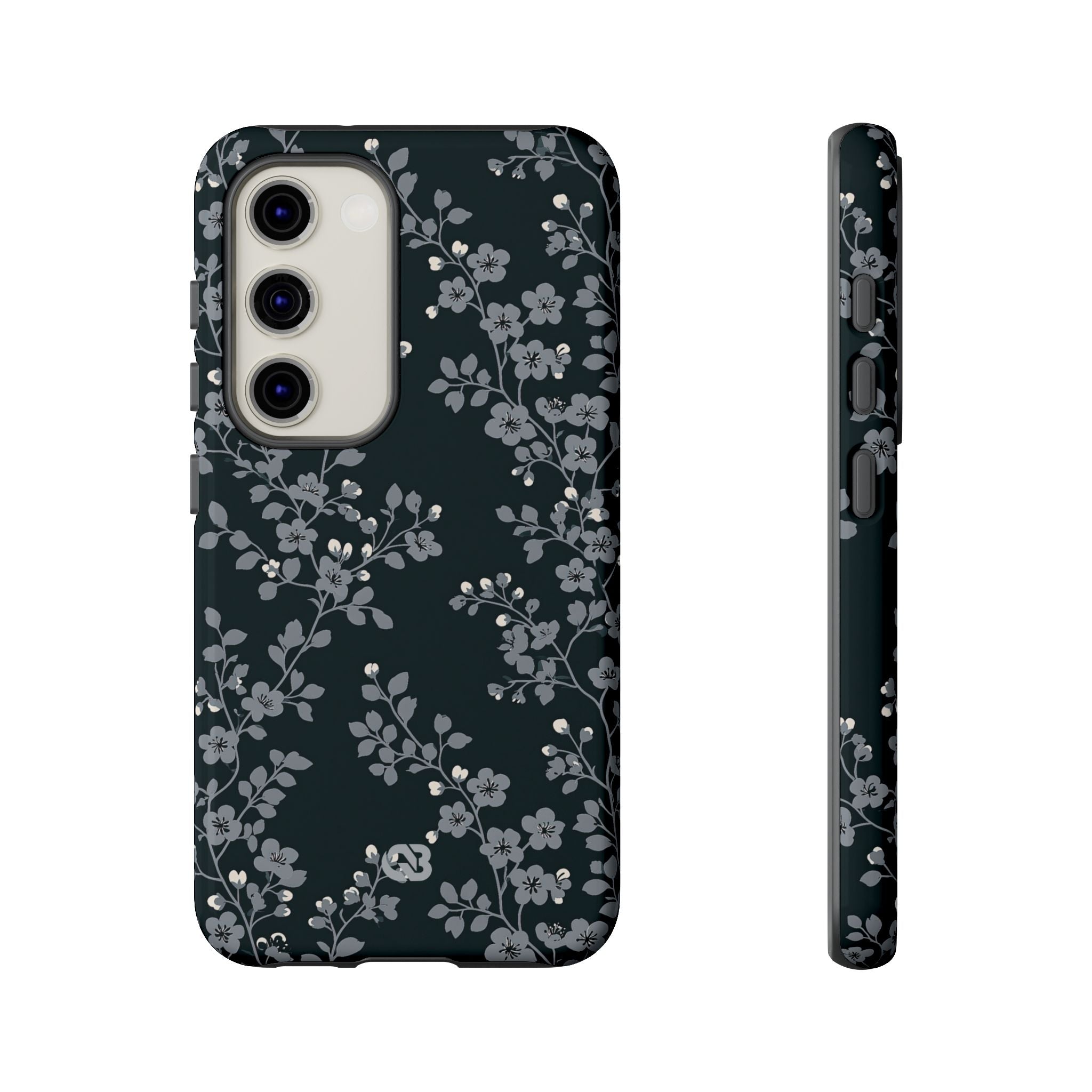 Black Tough Phone Case for Samsung - Midnight Slate Blossom
