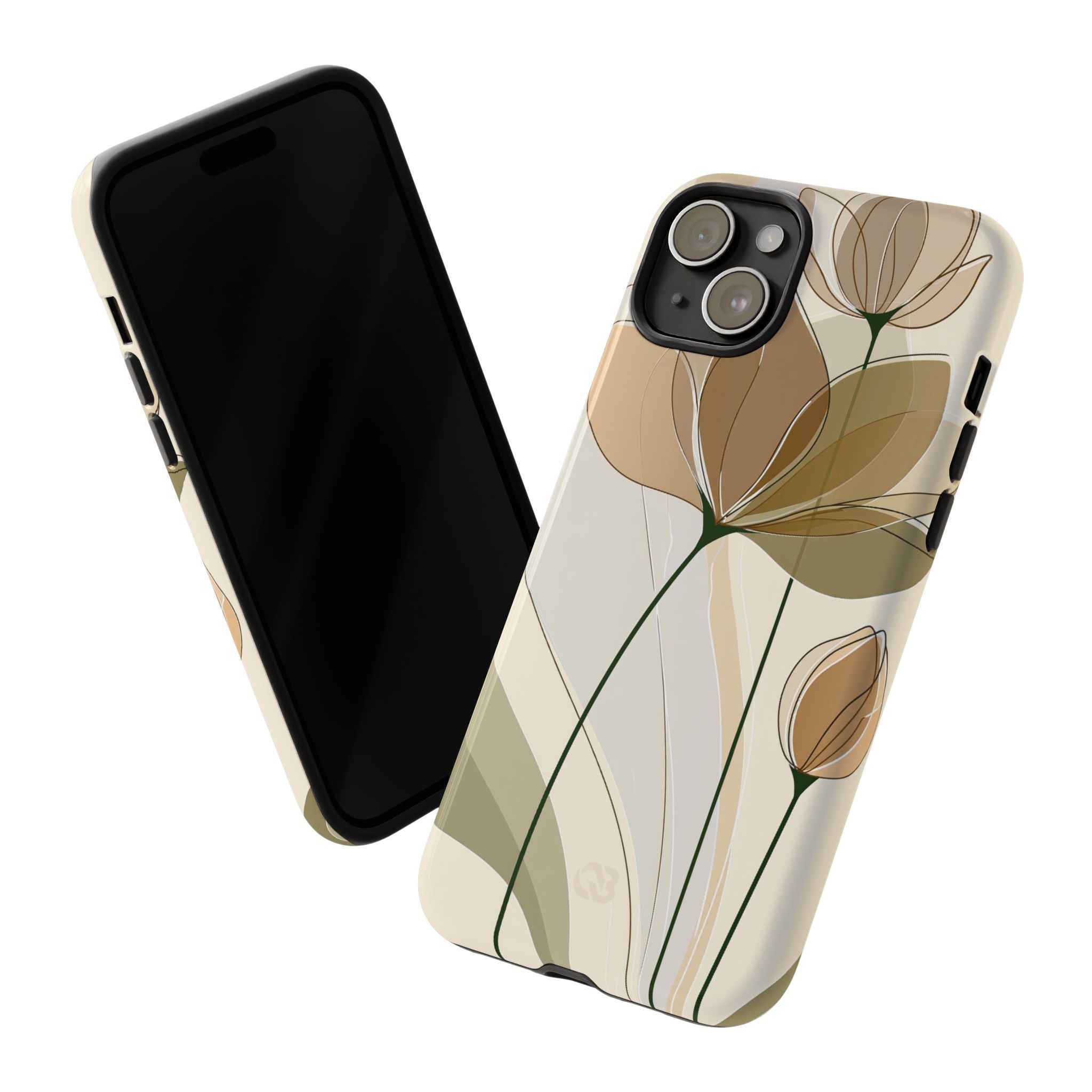 Beige Tough Phone Case for iPhone - Muted Ochre Petals