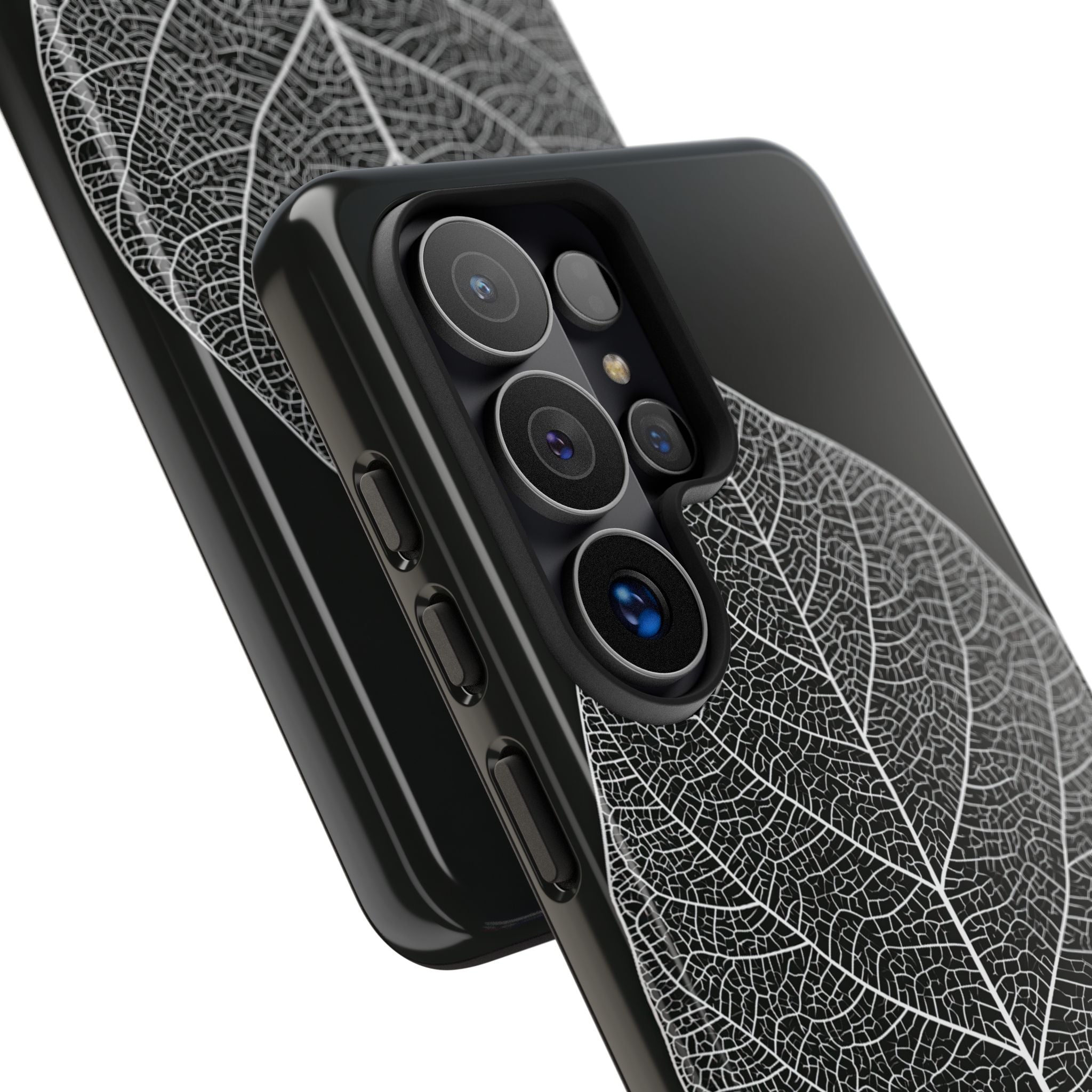 Black Tough Phone Case for Samsung - Bleached Leaf Lattice