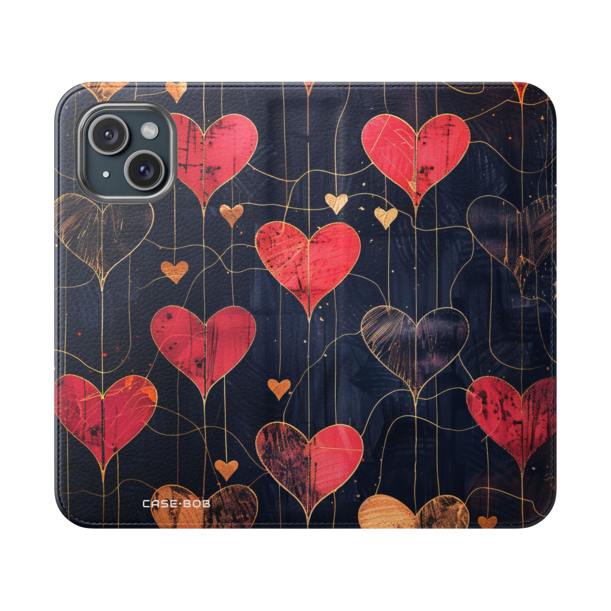 Textured Heart Grid - iPhone 15 Case - Wallet