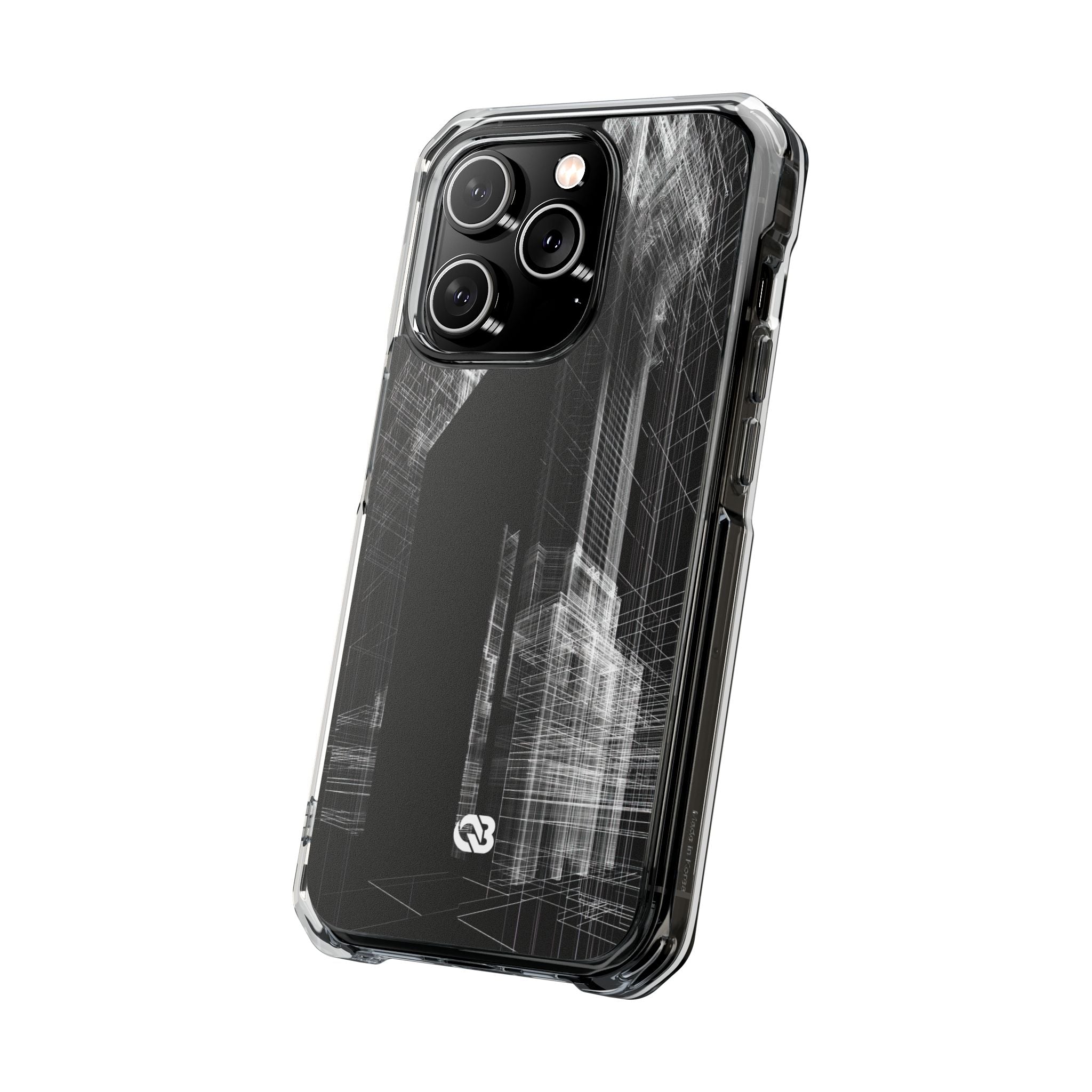 Black Impact MagSafe Phone Case for iPhone - Ghost Urban Wireframe