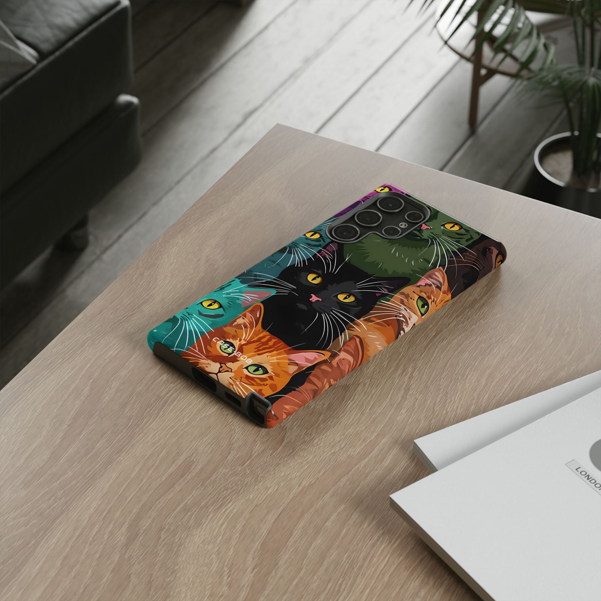 Teal Cat Grid Samsung S22 Ultra Case - Tough