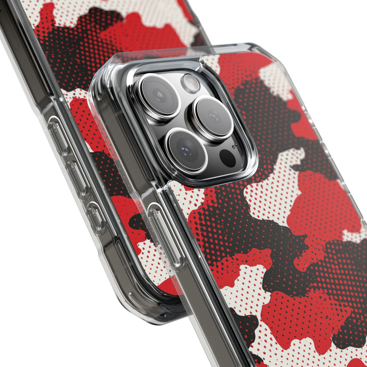 Crimson Halftone Camo · Clear Impact Magnetic Phone Case for iPhone · Red