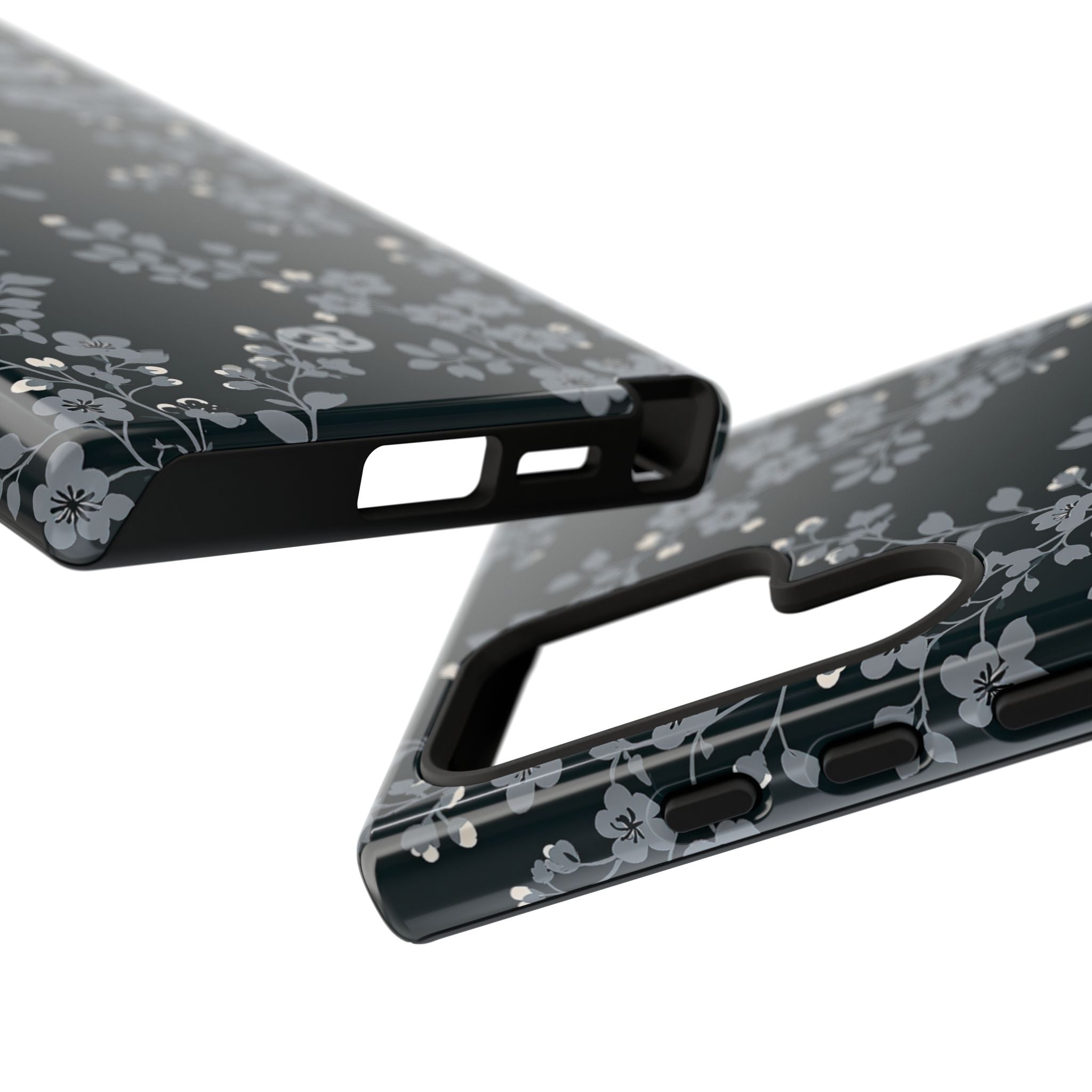 Black Tough Phone Case for Samsung - Midnight Slate Blossom