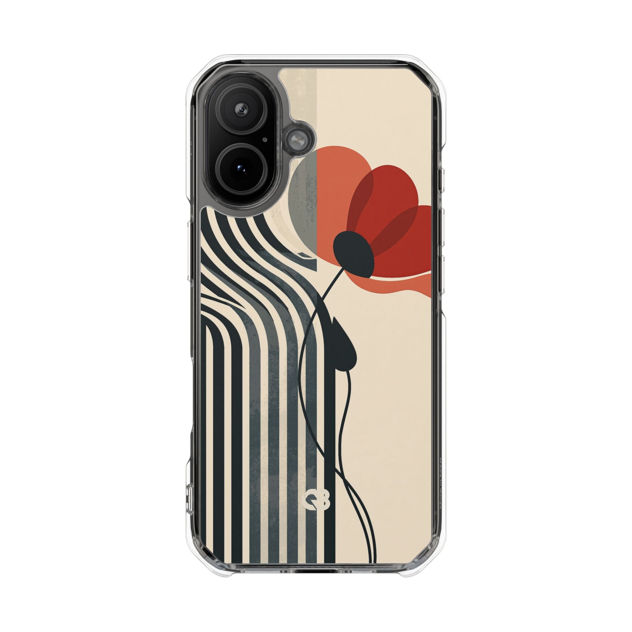 Beige Impact MagSafe Phone Case for iPhone - Crimson Line Bloom