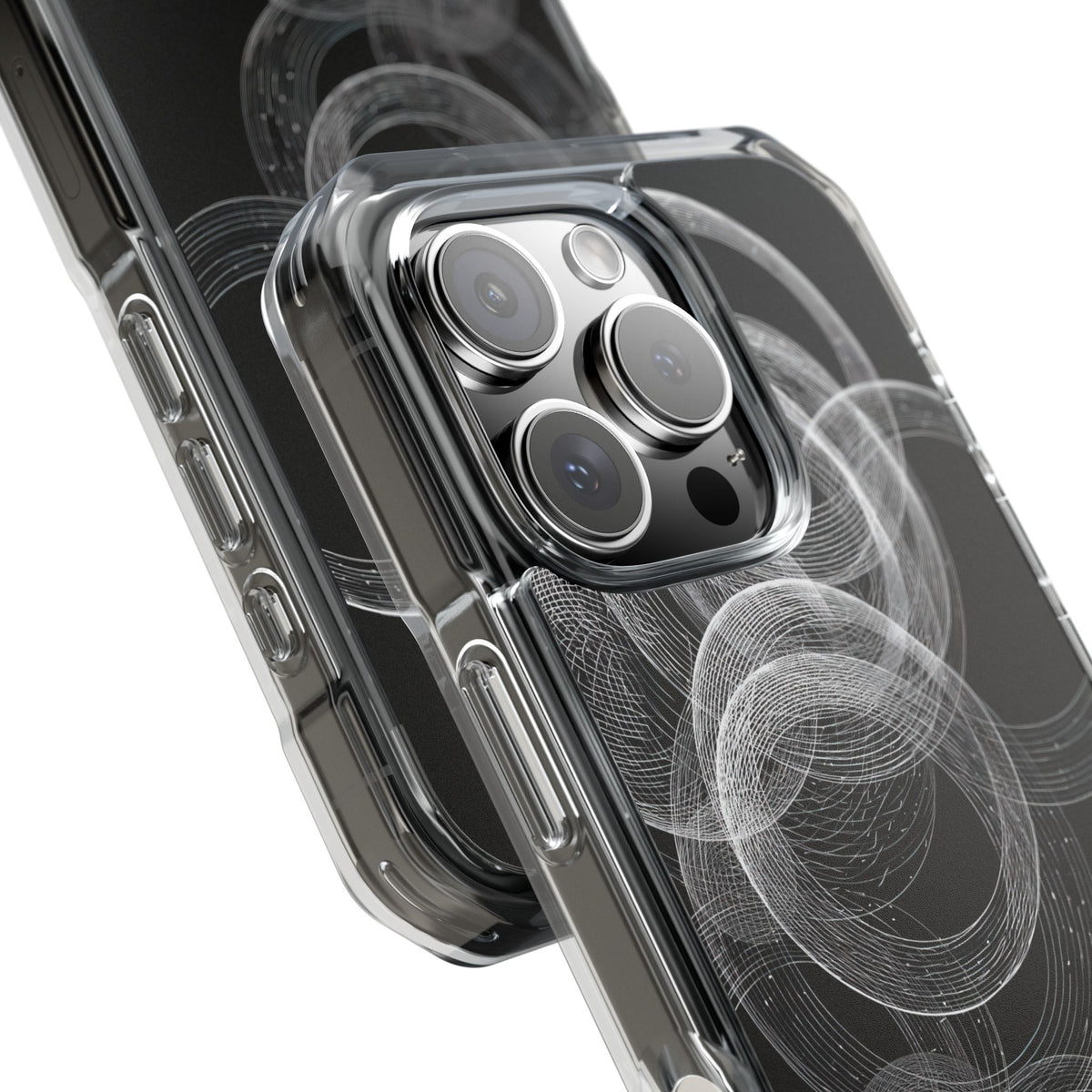 Black Impact MagSafe Phone Case for iPhone - Kinetic Wireframe Orbit