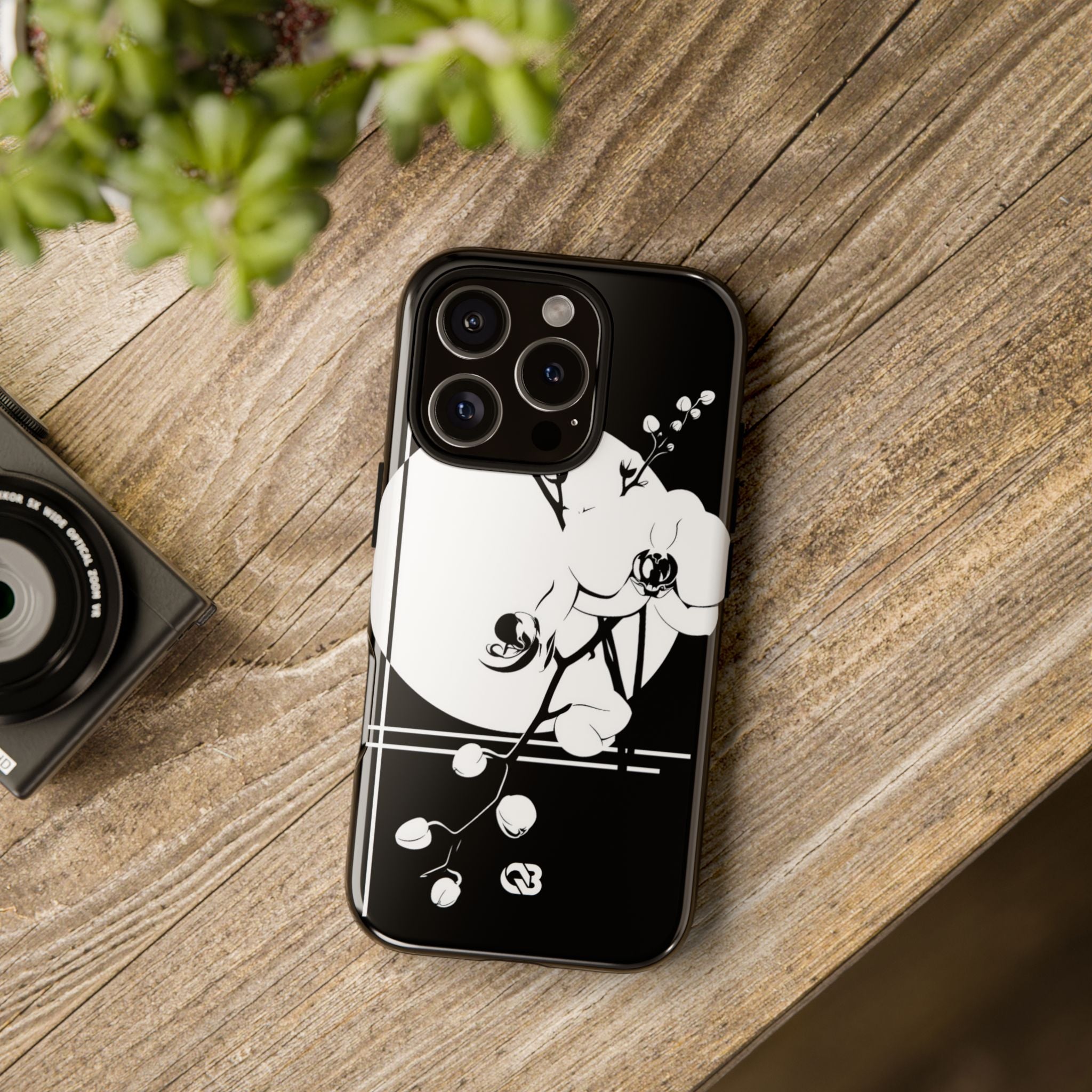 Black Tough Phone Case for iPhone - Lunar Orchid Grid