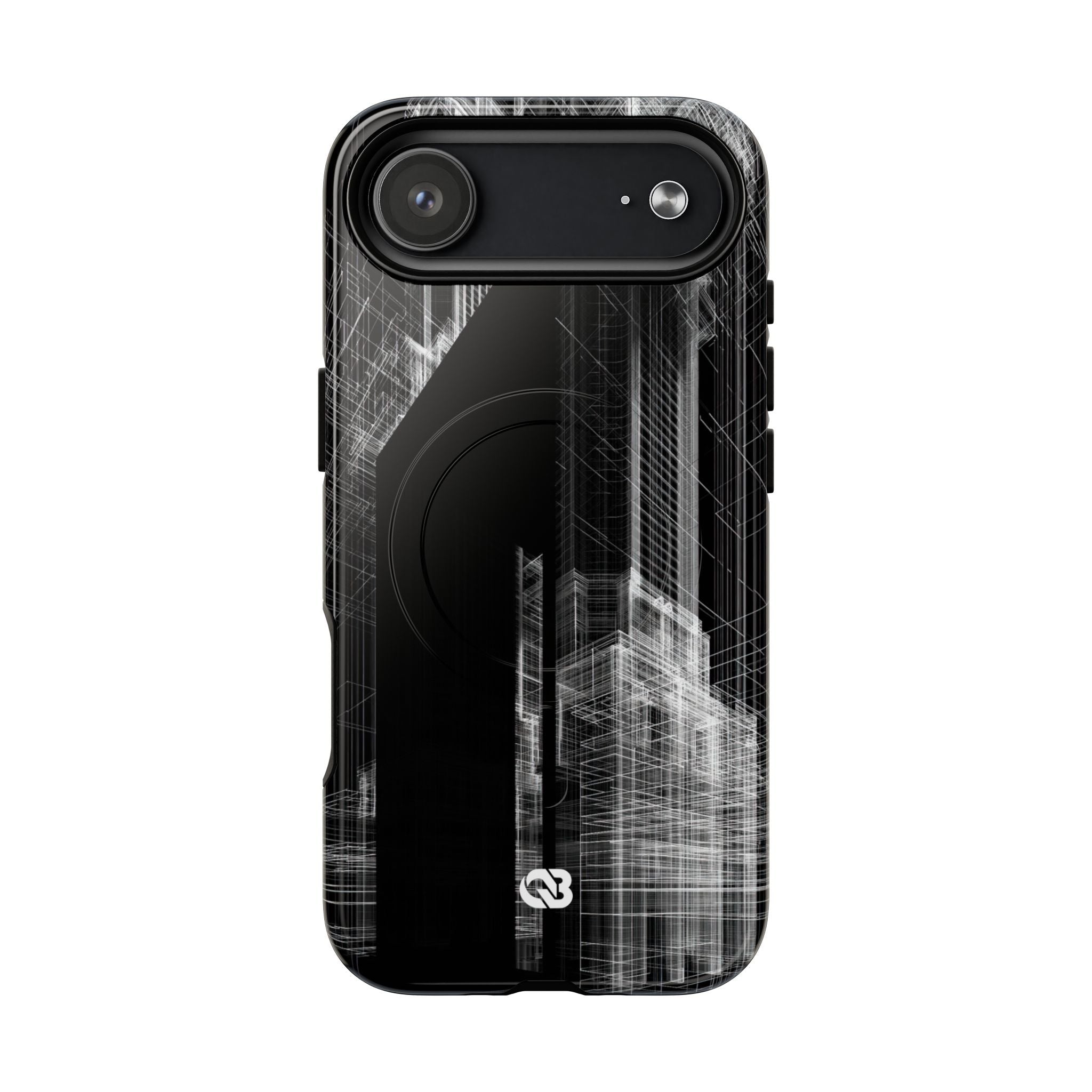 Black Tough 2.0 Magsafe Phone Case for iPhone - Ghost Urban Wireframe