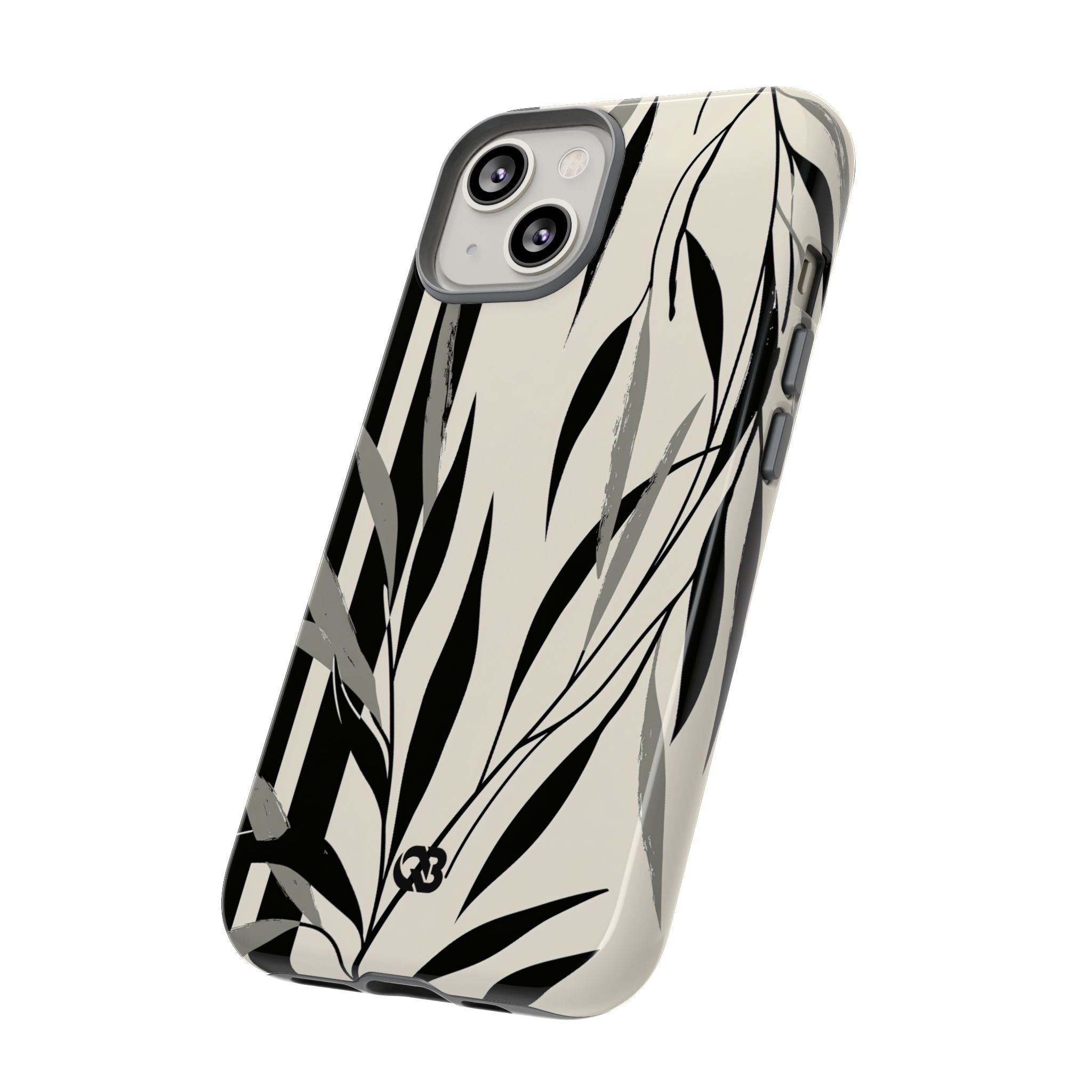 Beige Tough Phone Case for iPhone - Soot Leaf Sketch