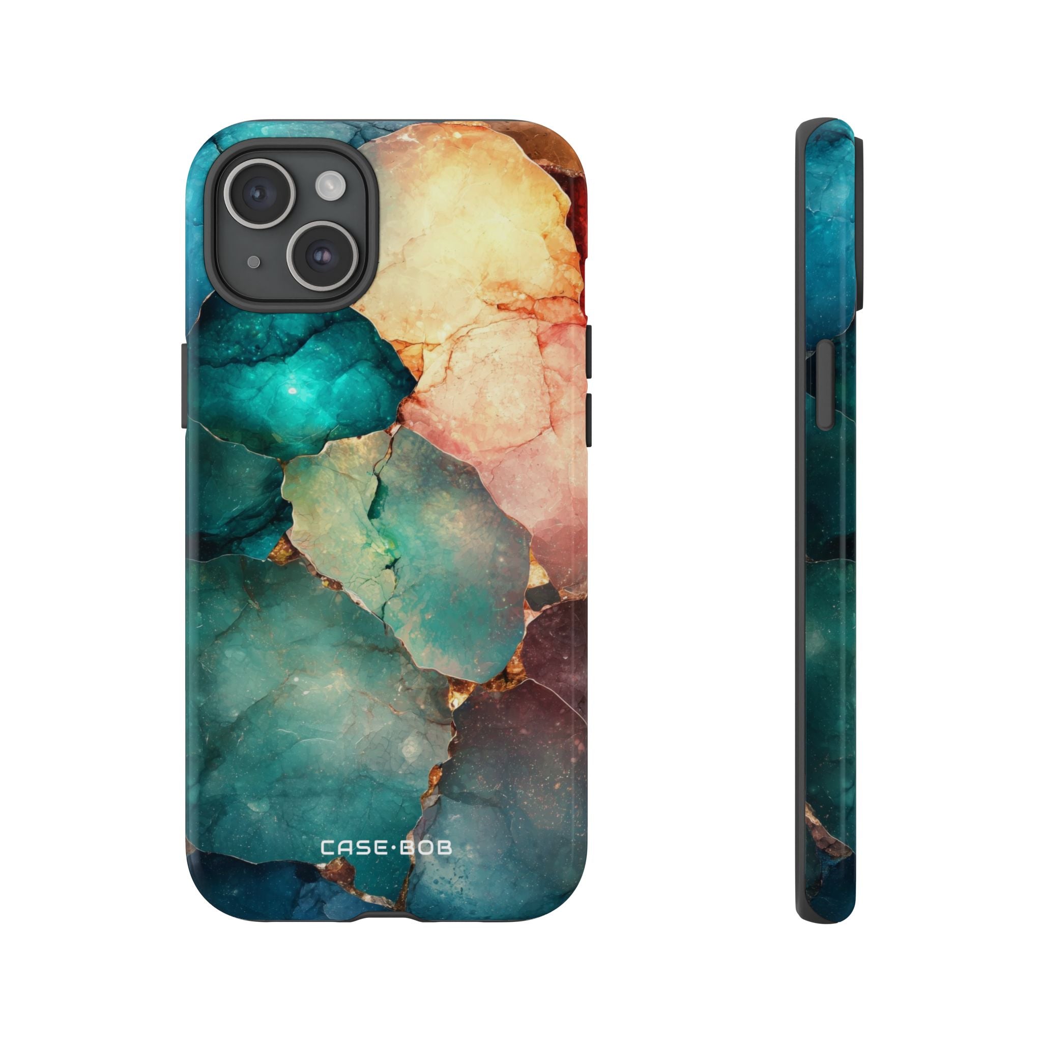 Teal Mosaic Veins iPhone 15 Plus Cover - Tough