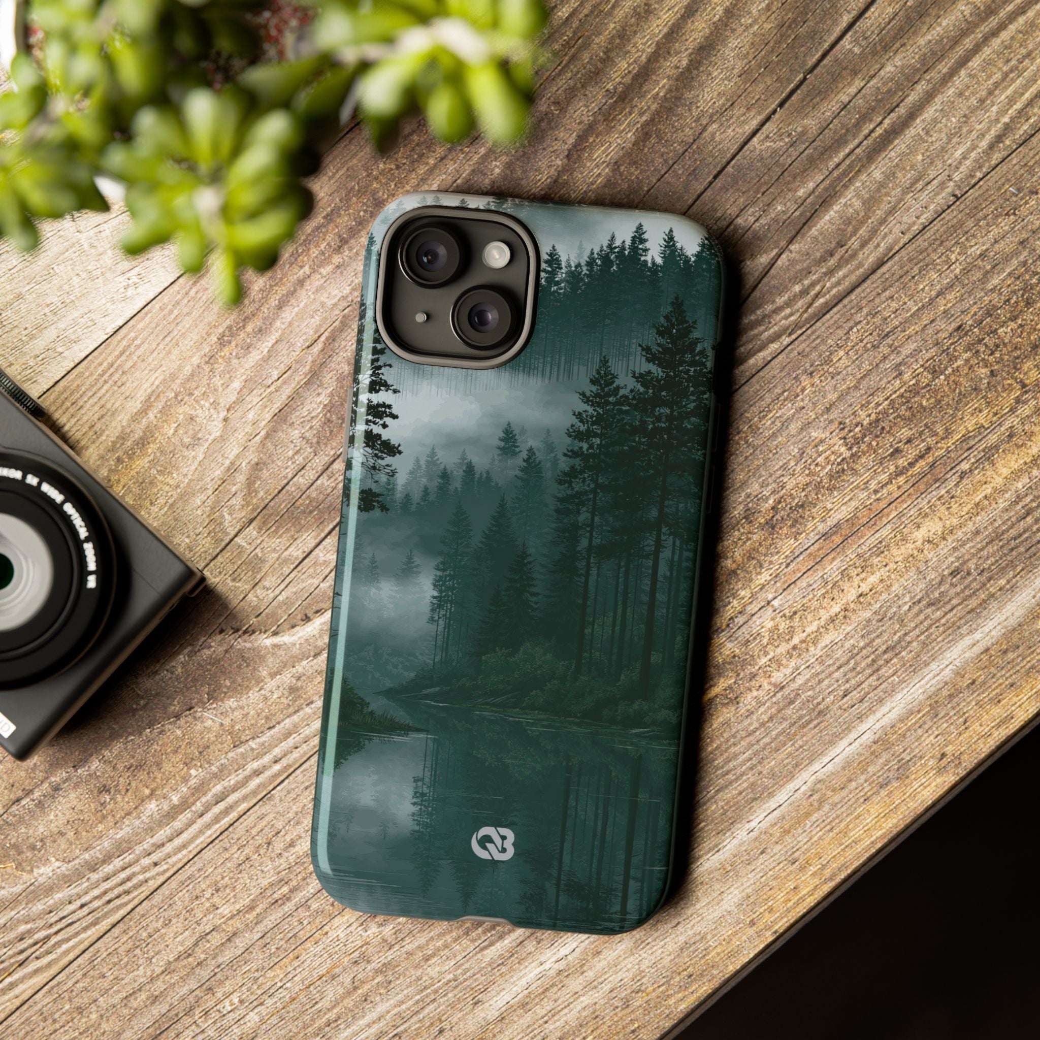 Green Tough Phone Case for iPhone - Misty Evergreen Mirror