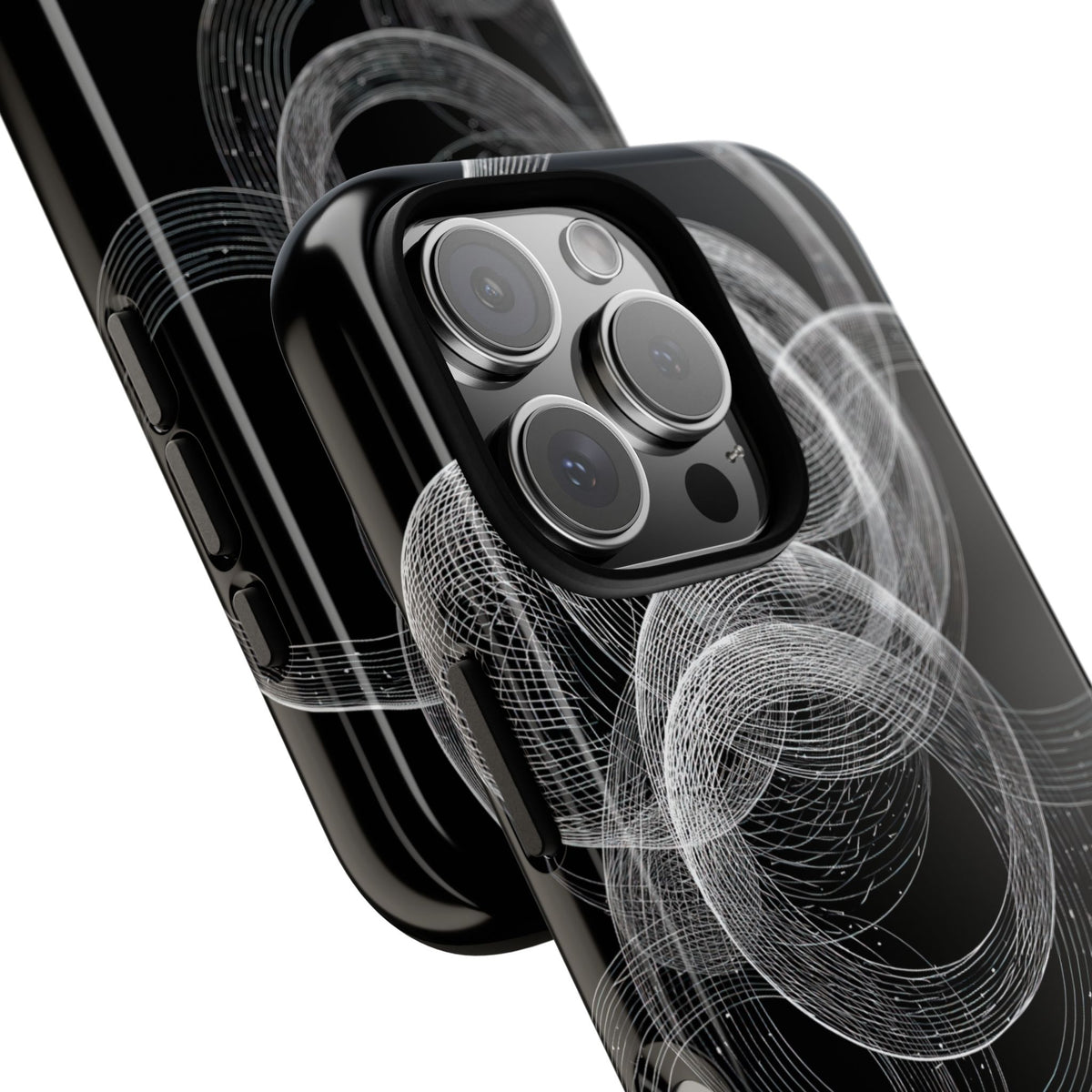 Black Tough Phone Case for iPhone - Kinetic Wireframe Orbit