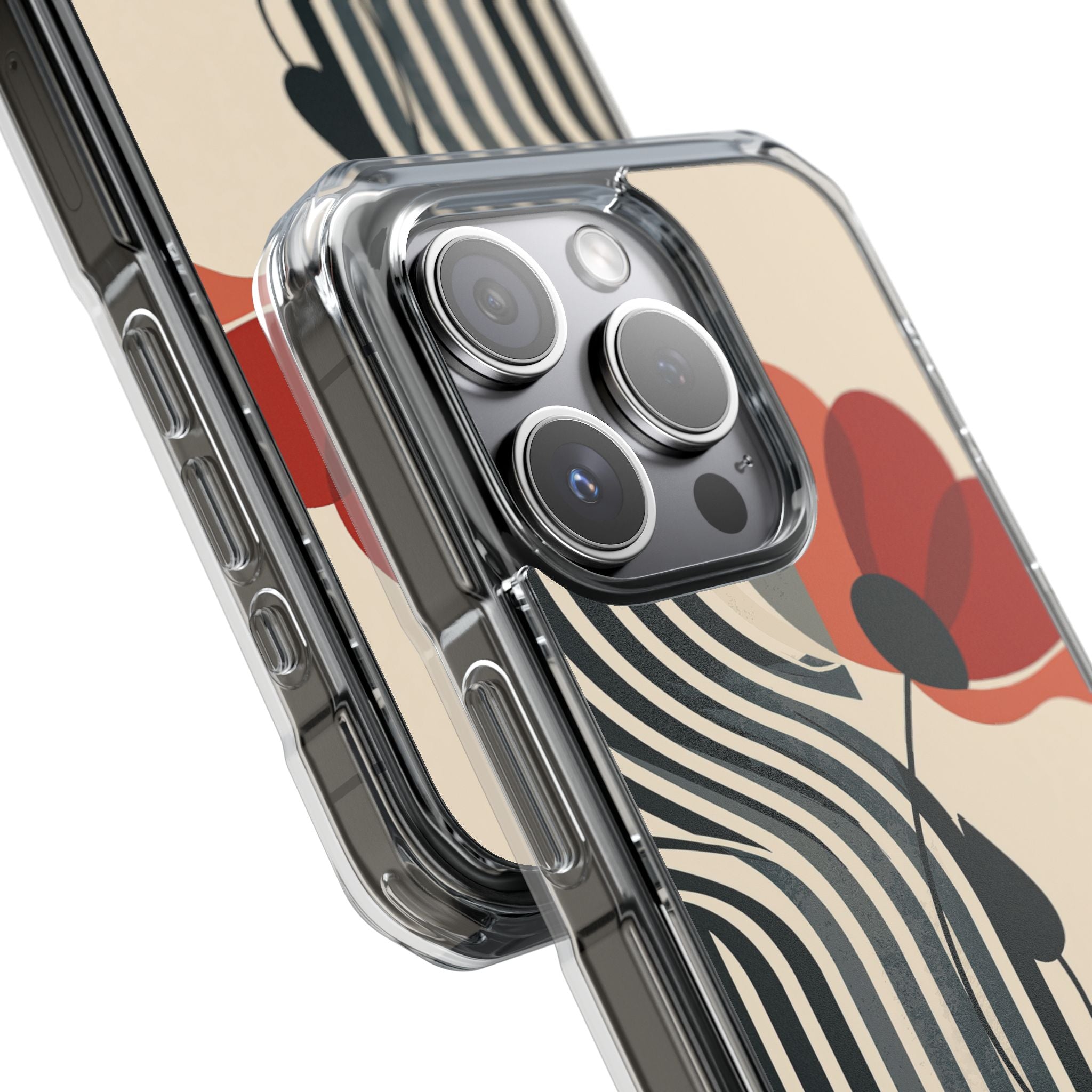 Beige Impact MagSafe Phone Case for iPhone - Crimson Line Bloom