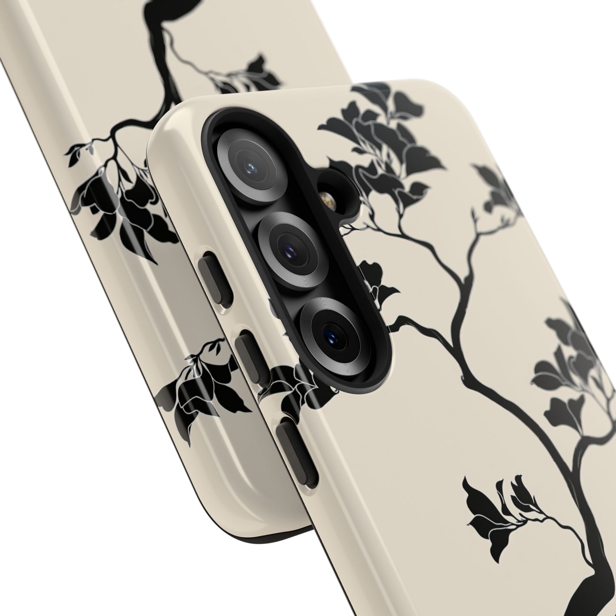 Beige Tough Phone Case for Samsung - Obsidian Bonsai Silhouette