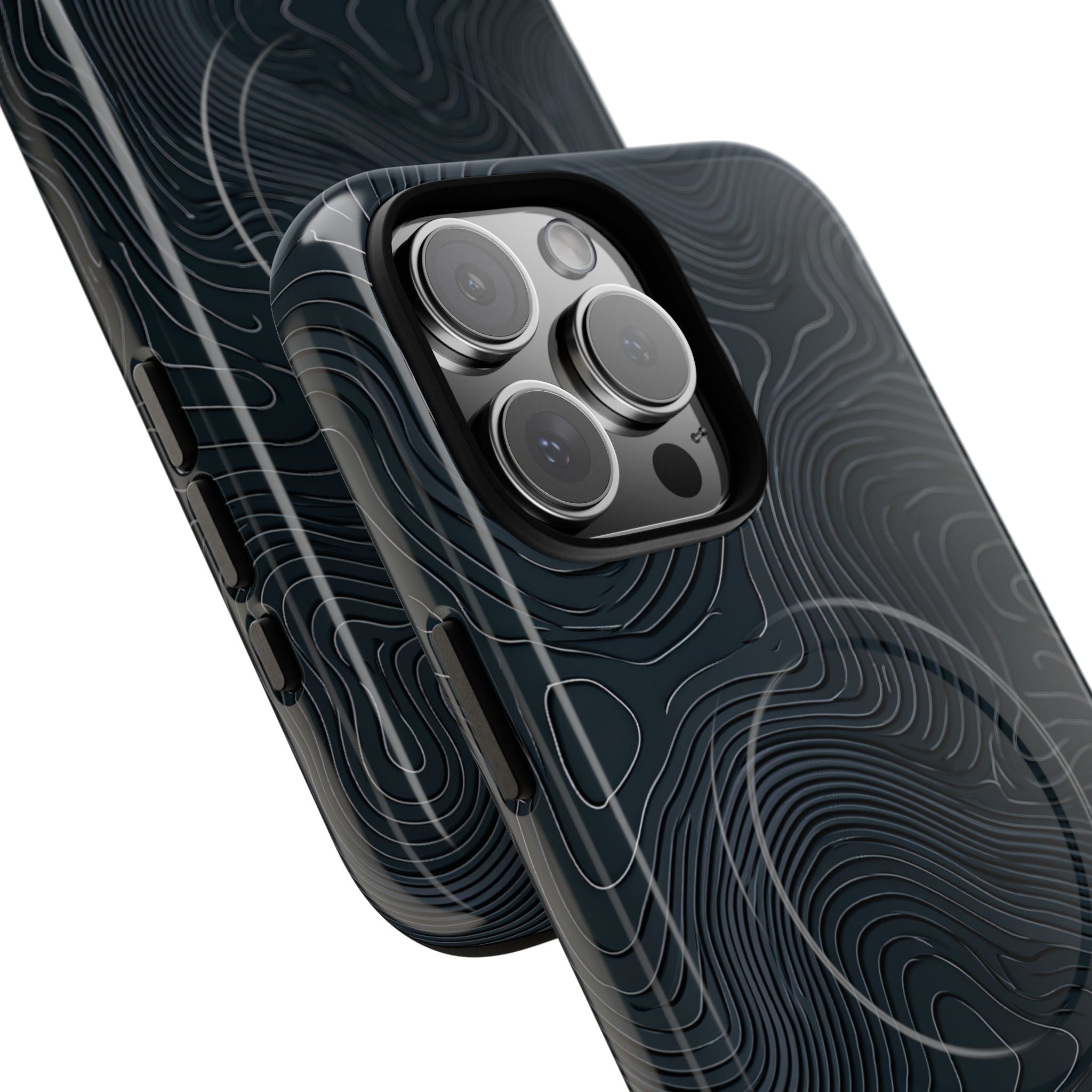 Black Tough 2.0 Magsafe Phone Case for iPhone - Obsidian Ridge Topo