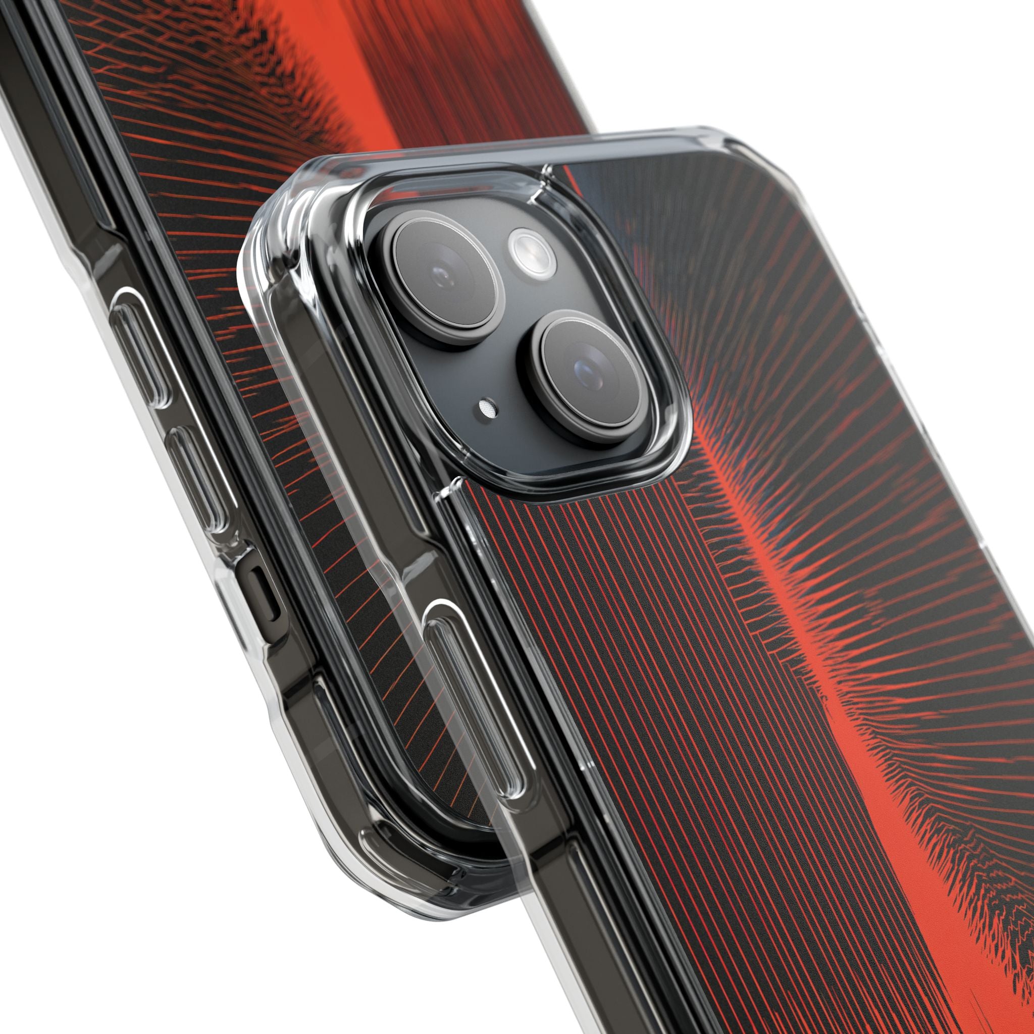Red Impact MagSafe Phone Case for iPhone - Crimson Frequency Pulse