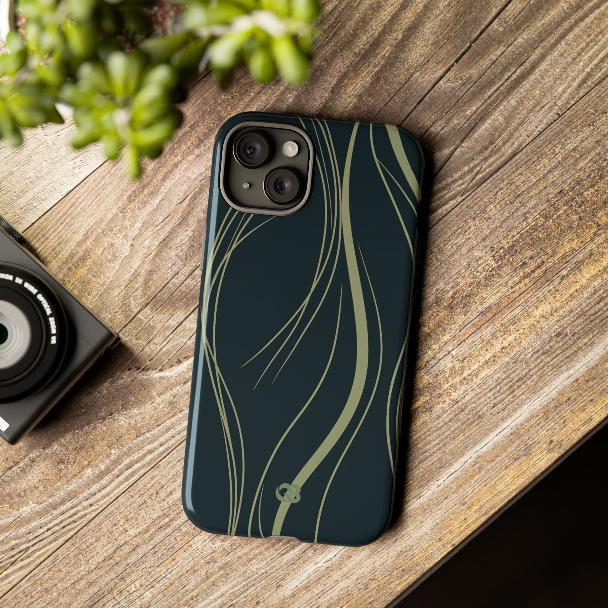 Green Tough Phone Case for iPhone - Obsidian Sage Flow