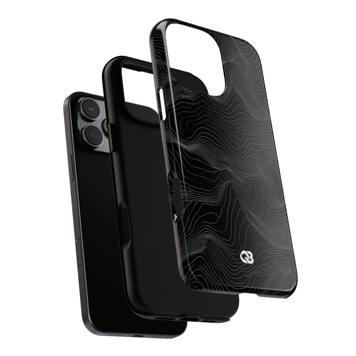 Black Tough Phone Case for iPhone - Obsidian Topo Wireframe