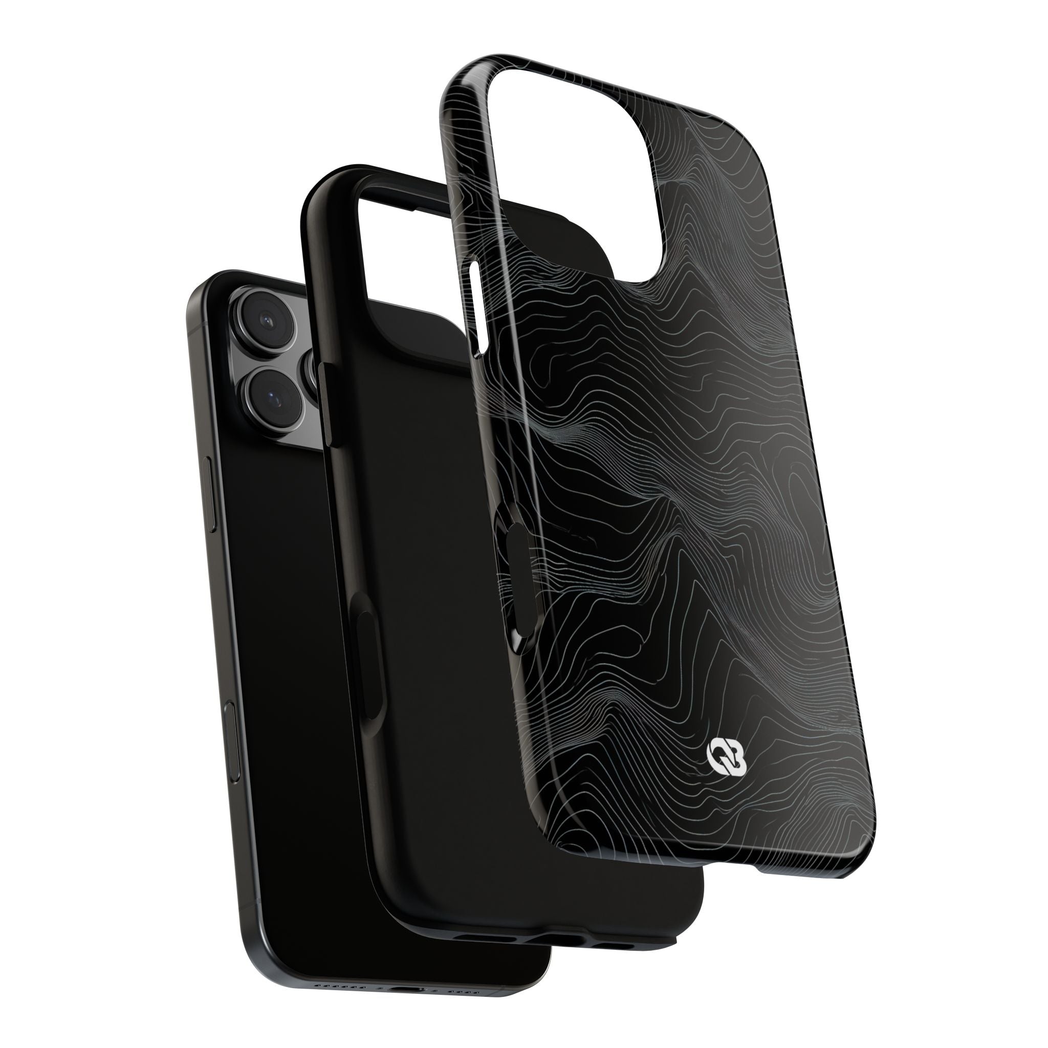 Black Tough Phone Case for iPhone - Obsidian Topo Wireframe