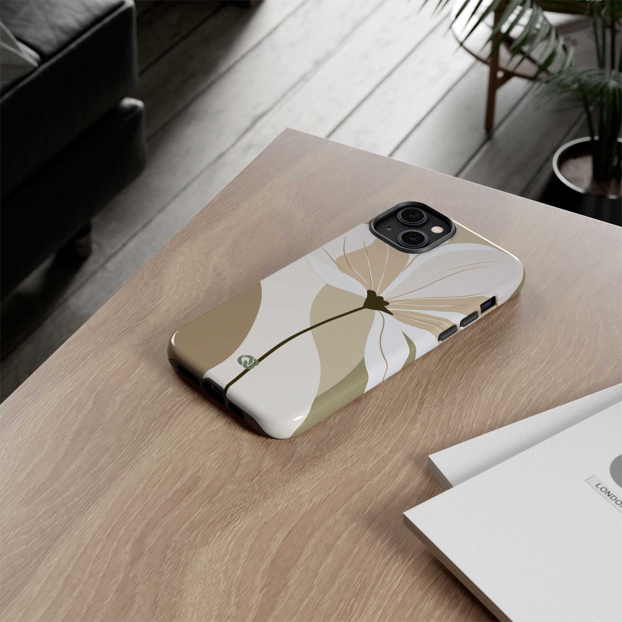 Beige Tough Phone Case for iPhone - Sage Linen Magnolia