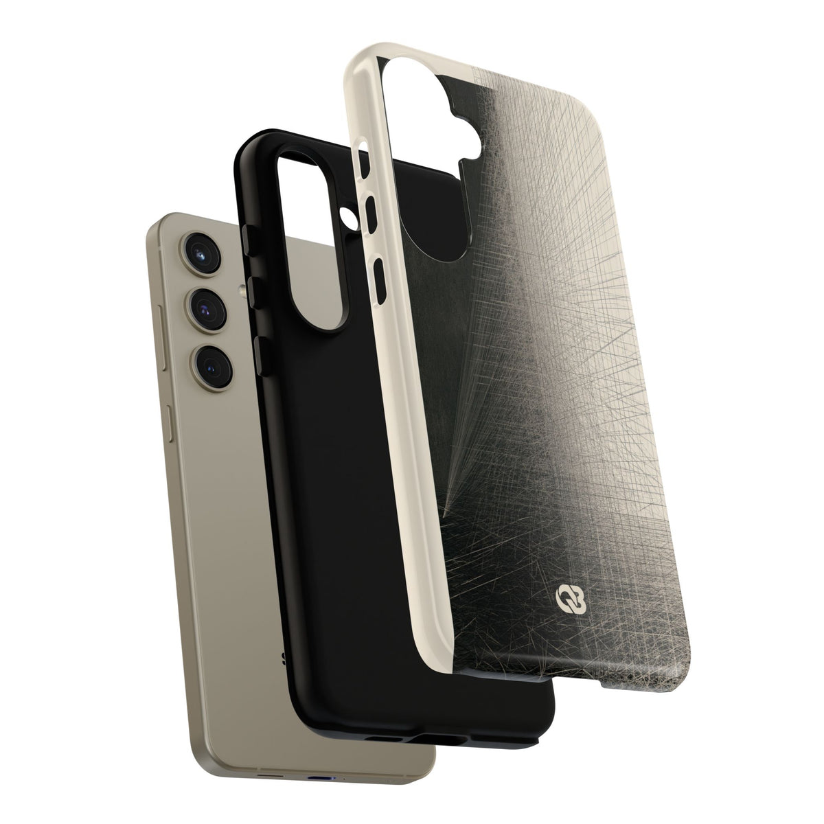 Beige Tough Phone Case for Samsung - Brutalist Graphite Grid