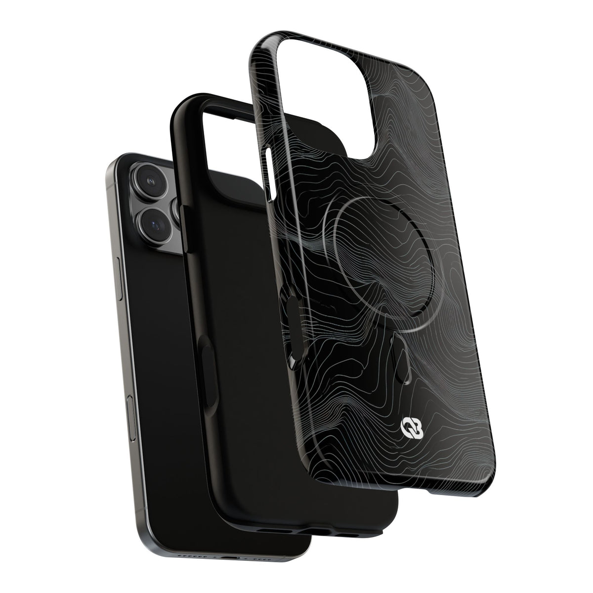 Black Tough 2.0 Magsafe Phone Case for iPhone - Obsidian Topo Wireframe