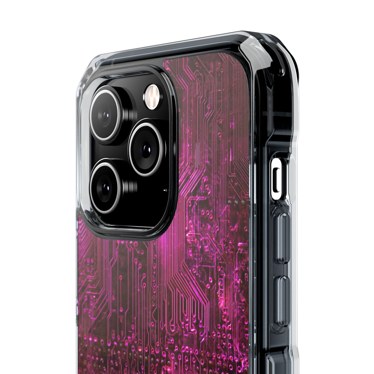 Magenta Circuit Trace · Clear Impact Magnetic Phone Case for iPhone · Pink