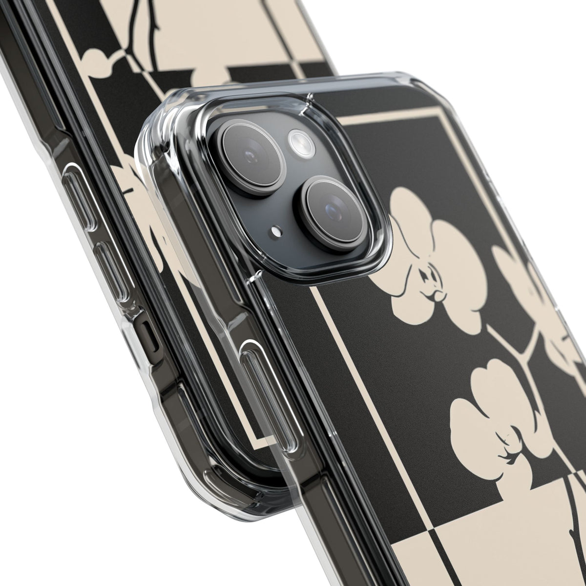 Geometric Orchid Bloom · Clear Impact Magnetic Phone Case for iPhone · Black