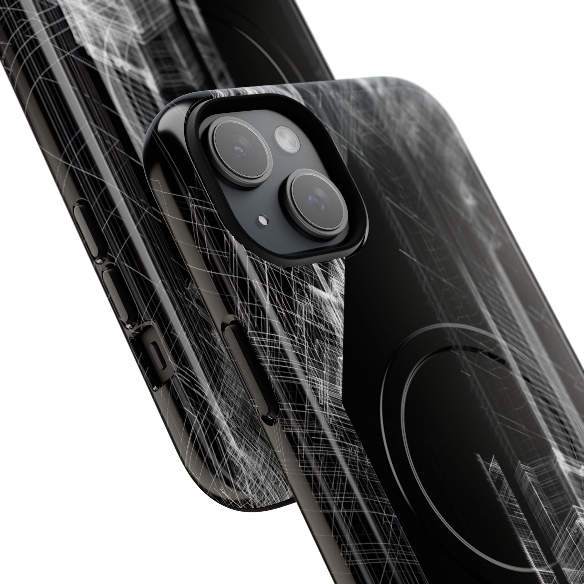 Black Tough 2.0 Magsafe Phone Case for iPhone - Ghost Urban Wireframe