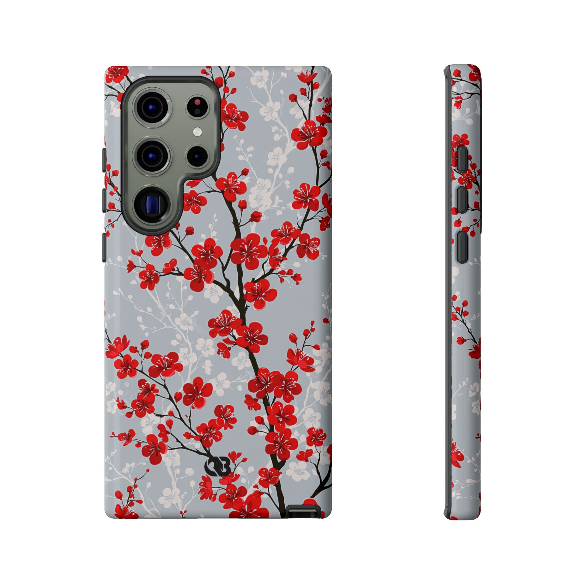 Grey Tough Phone Case for Samsung - Crimson Sakura Slate