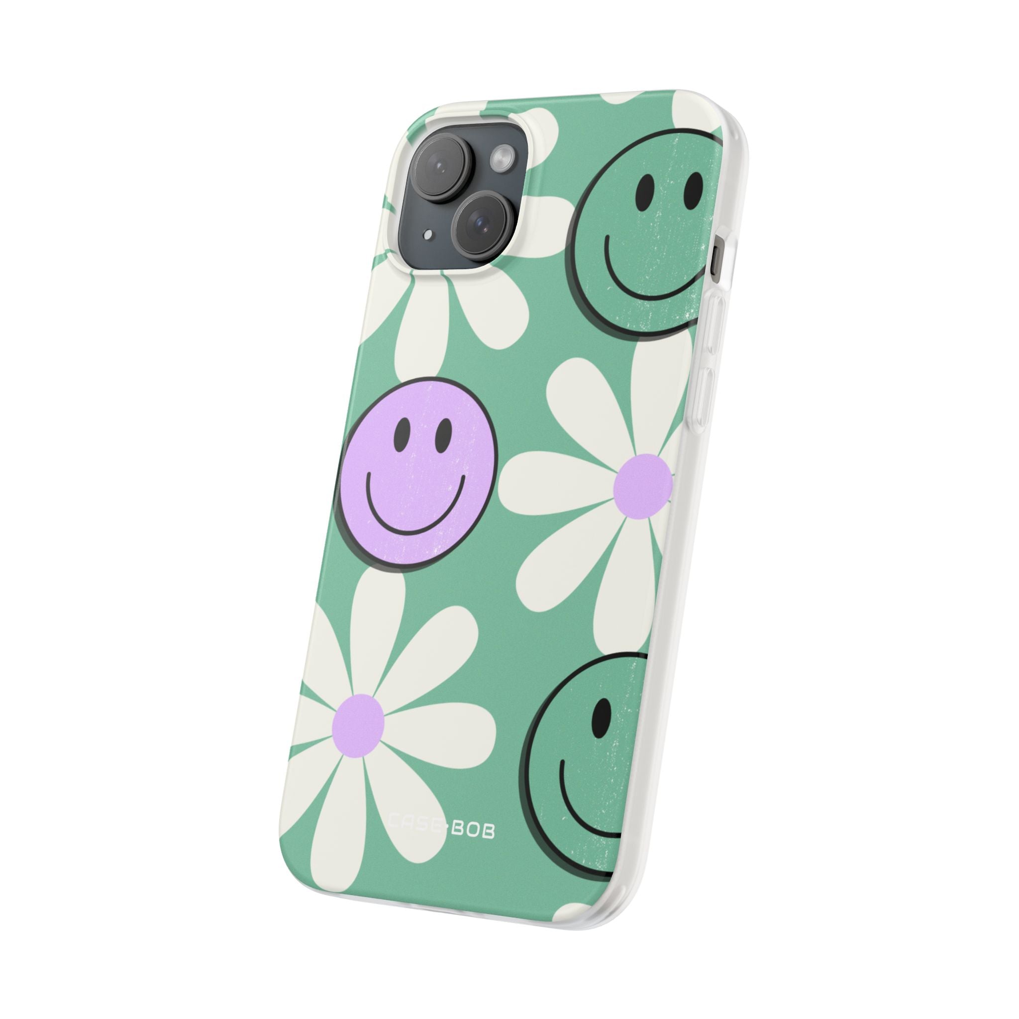 Smiley Daisy Glow iPhone 15 Plus Cover - Blød