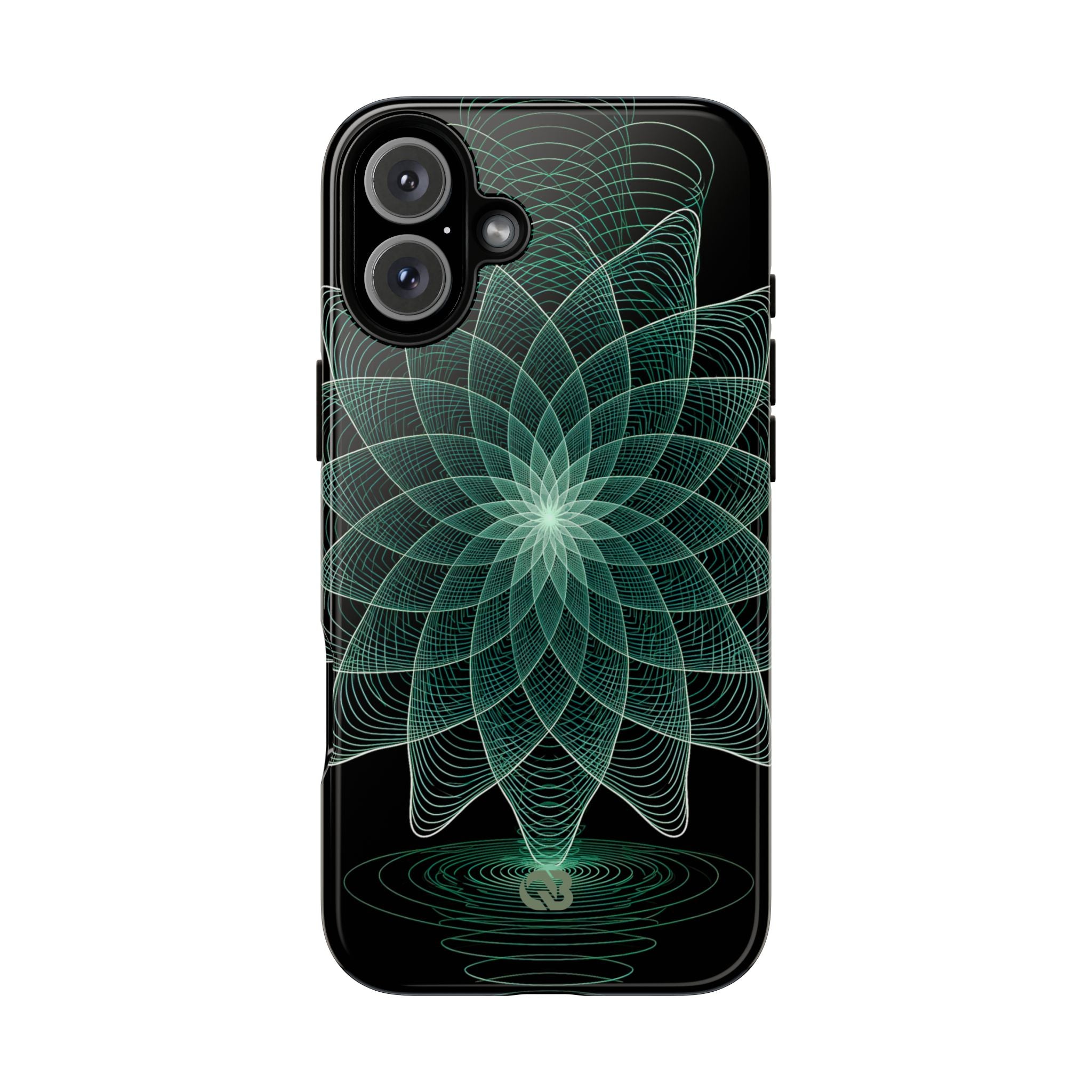 Green Tough Phone Case for iPhone - Cyan Signal Bloom