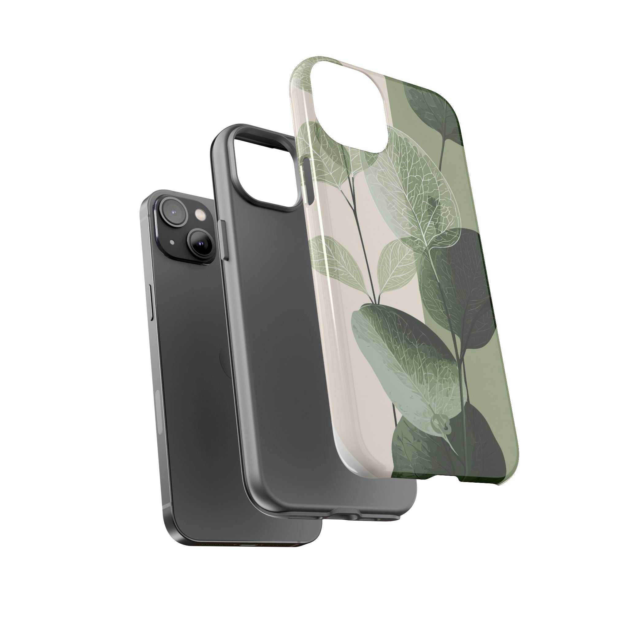 Green Tough Phone Case for iPhone - Sage Leaf Skeletals