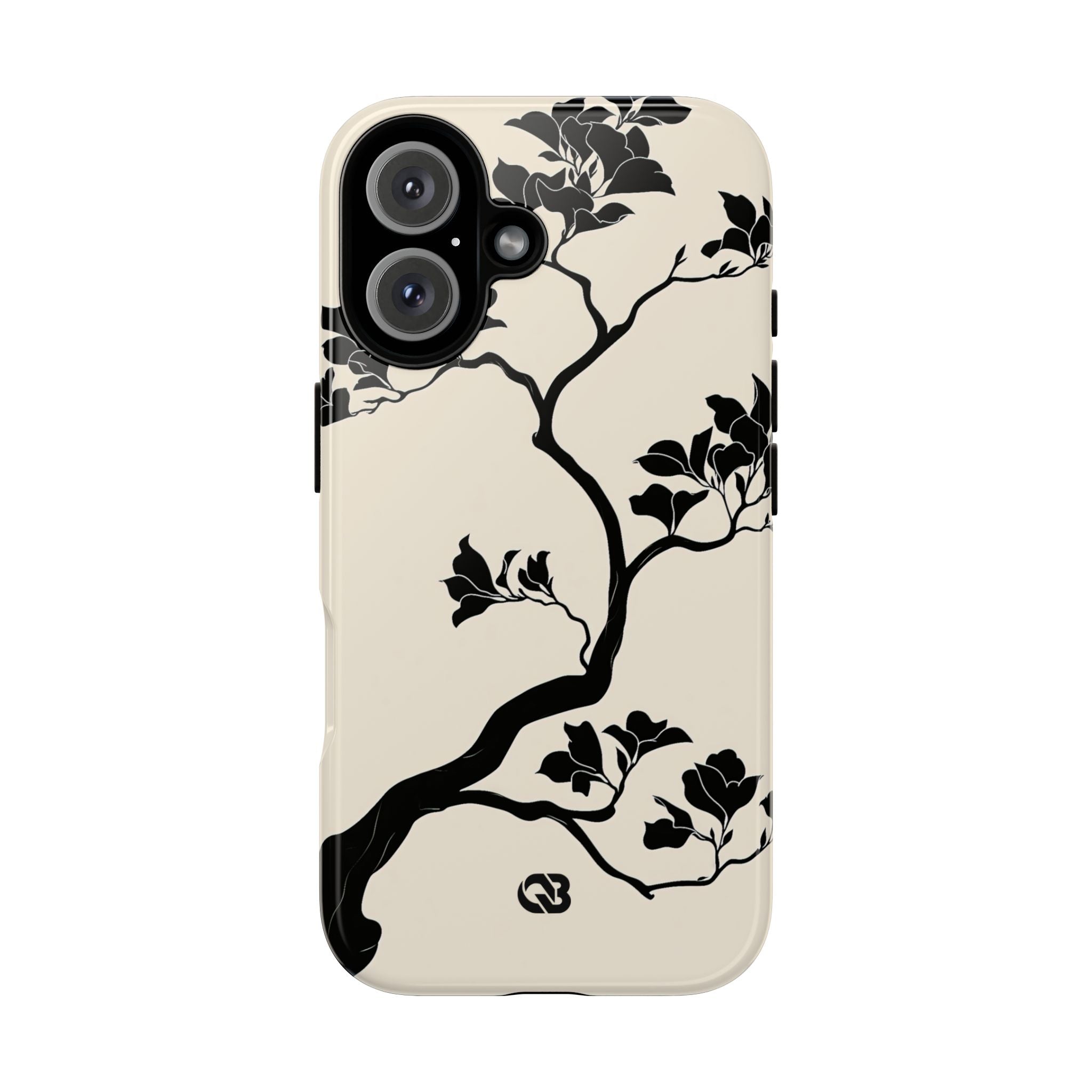 Beige Tough Phone Case for iPhone - Obsidian Bonsai Silhouette
