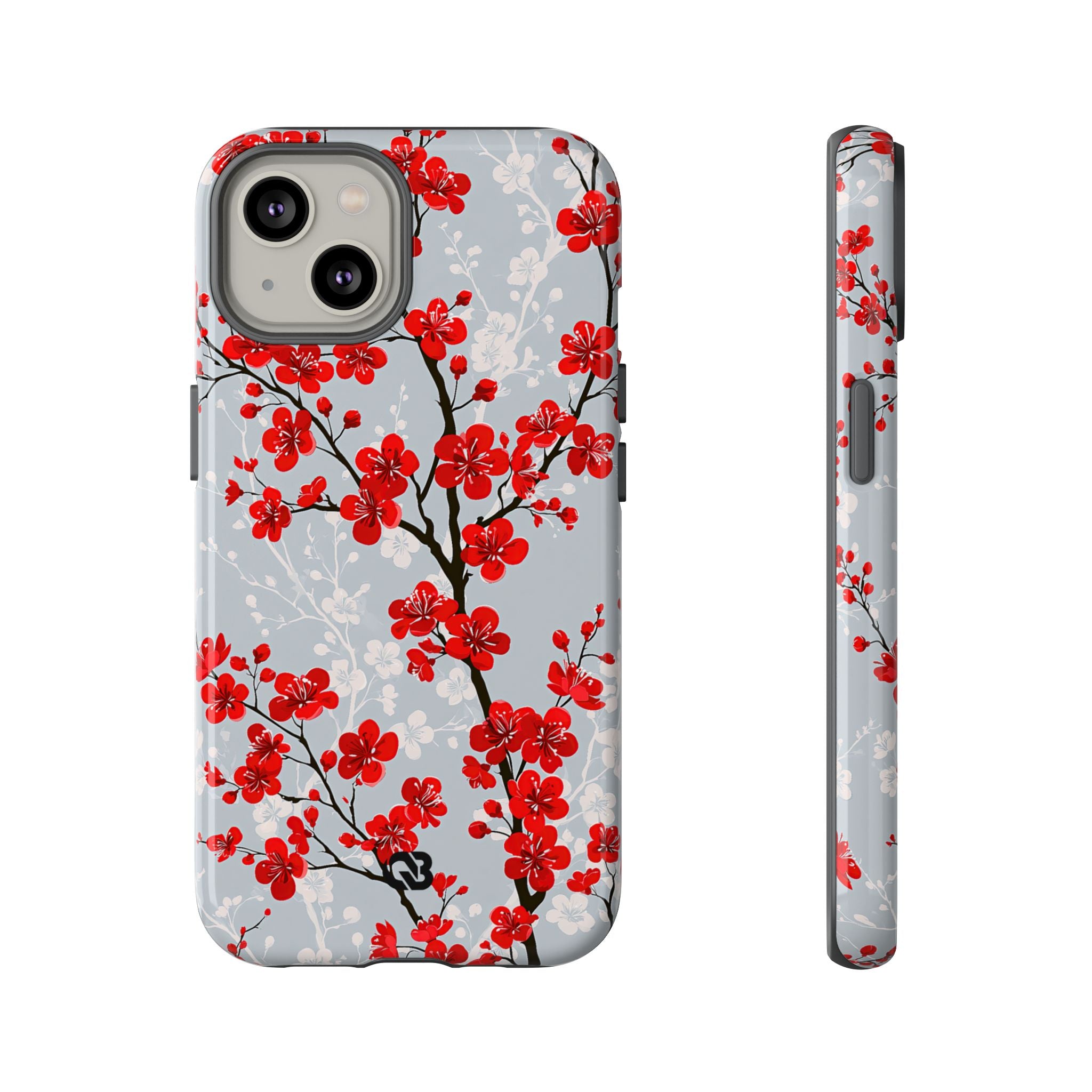 Grey Tough Phone Case for iPhone - Crimson Sakura Slate