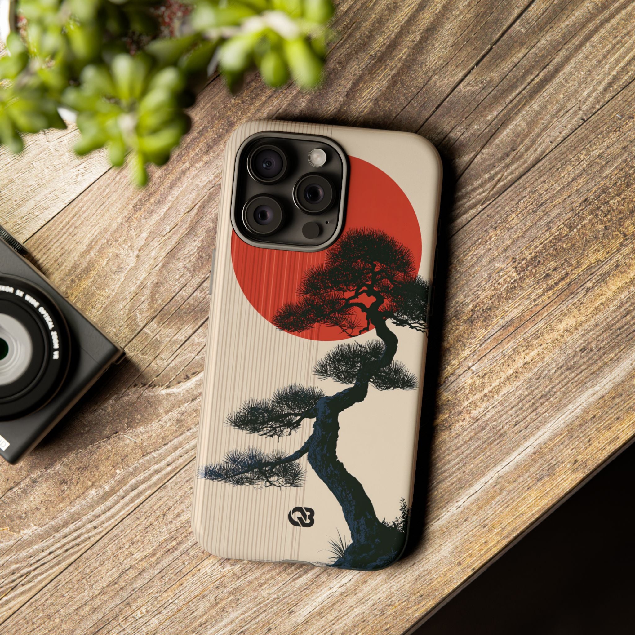 Beige Tough Phone Case for iPhone - Kyoto Crimson Pine