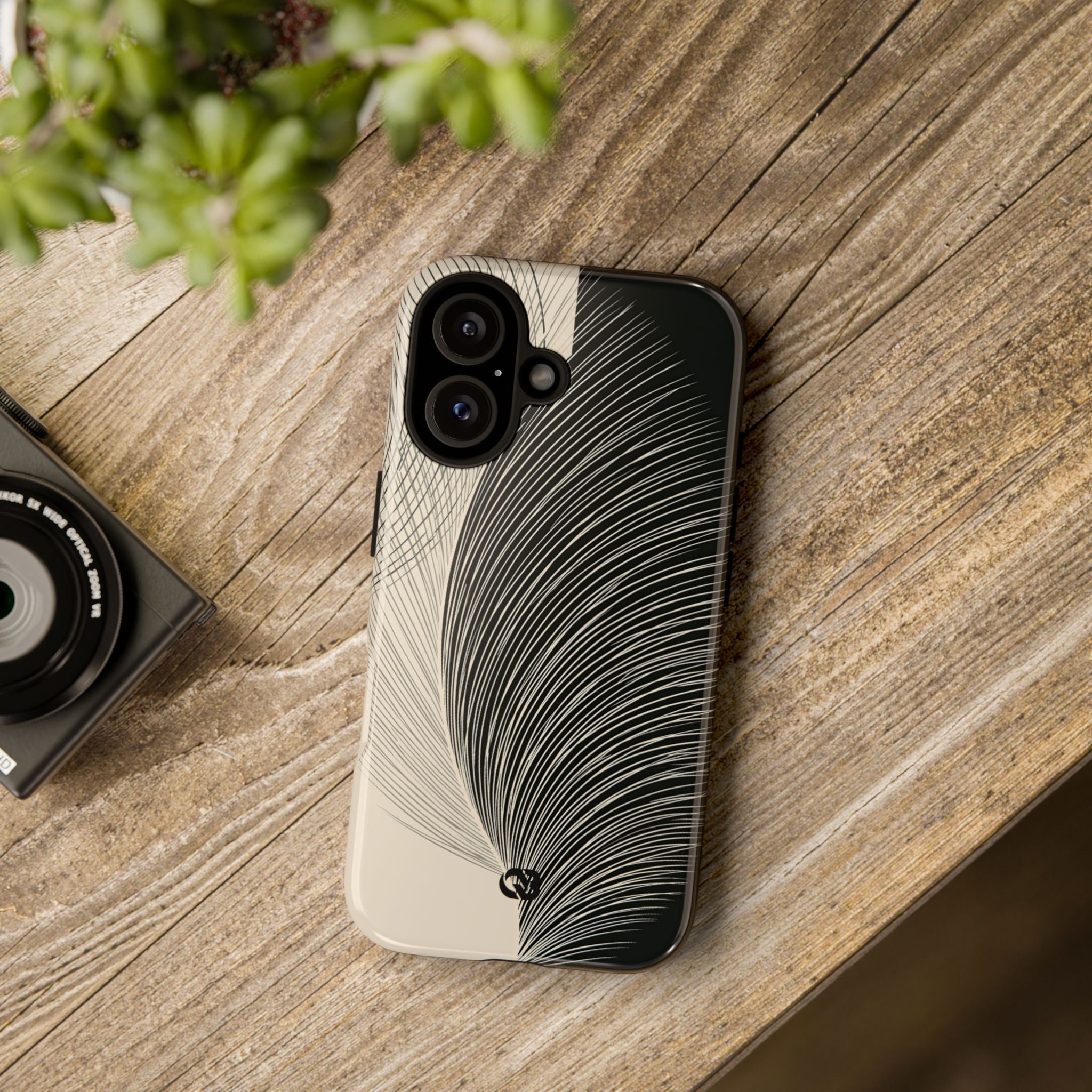 Beige Tough Phone Case for iPhone - Obsidian Cream Plume