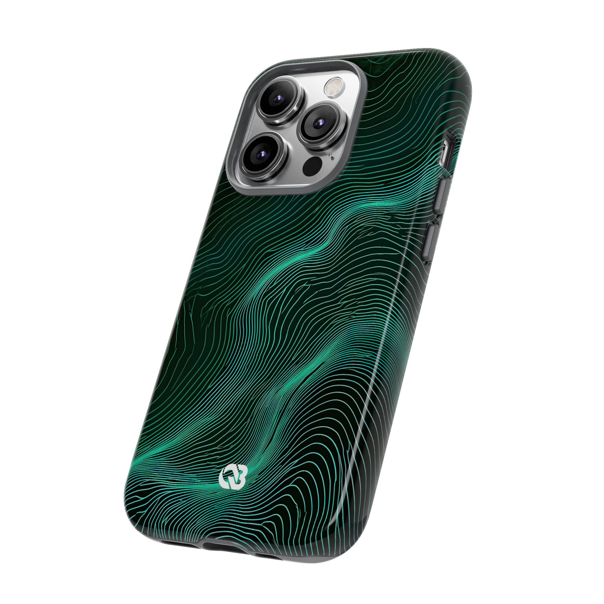 Teal Tough Phone Case for iPhone - Neon Jade Contour