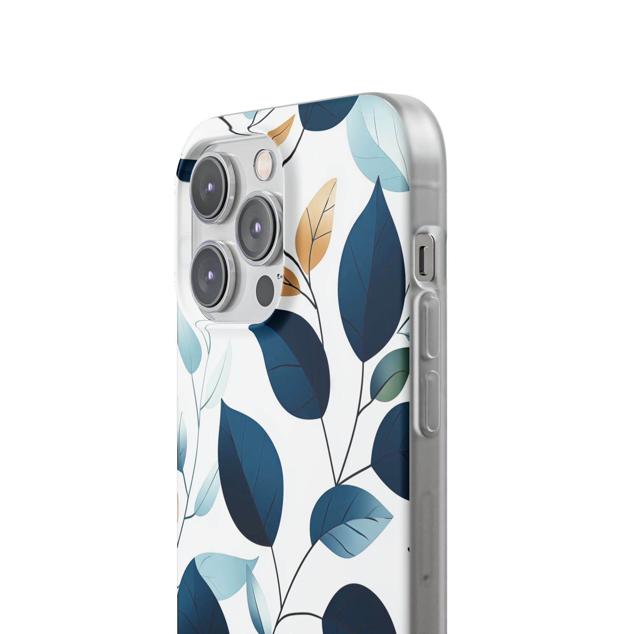 Laivastonsininen lehtiveneiden iPhone 14 Pro Max -pehmeä suojakotelo