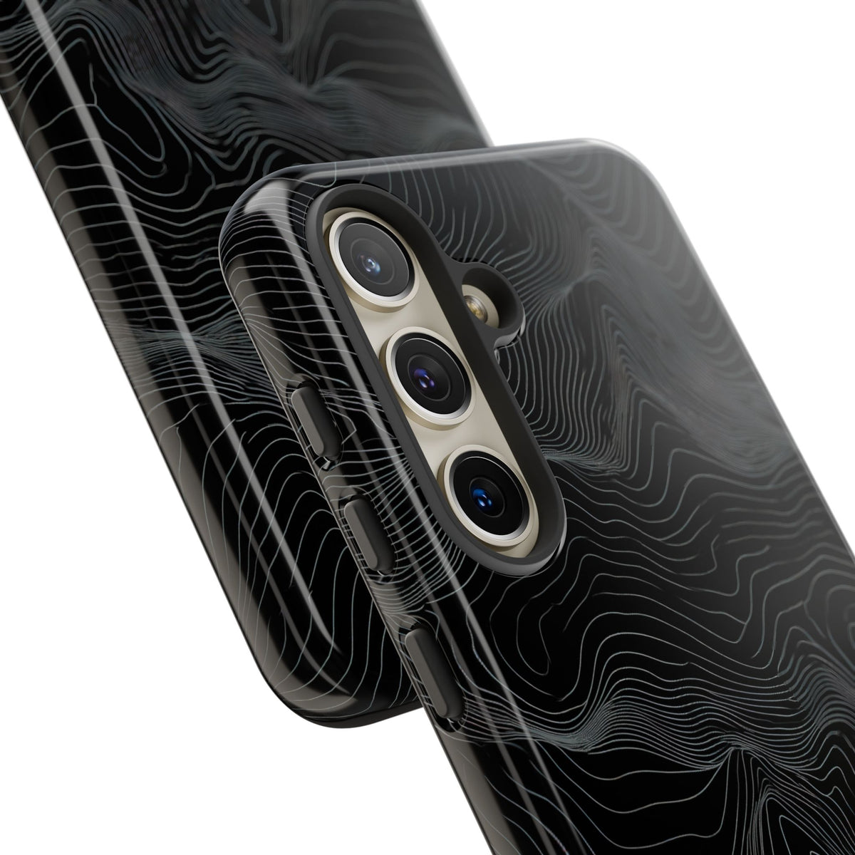 Black Tough Phone Case for Samsung - Obsidian Topo Wireframe