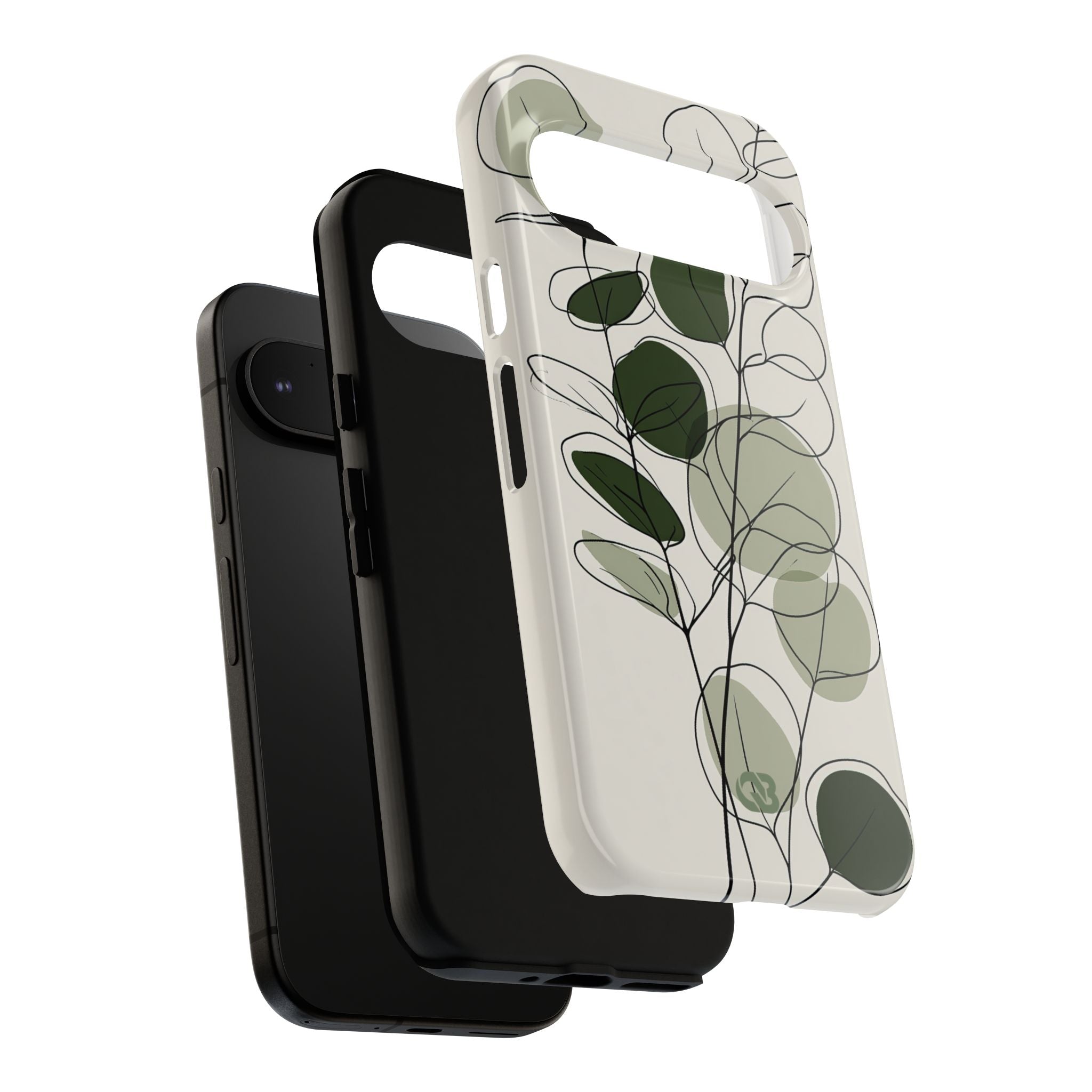 Green Tough Phone Case for Google Pixel - Muted Eucalyptus Sketch