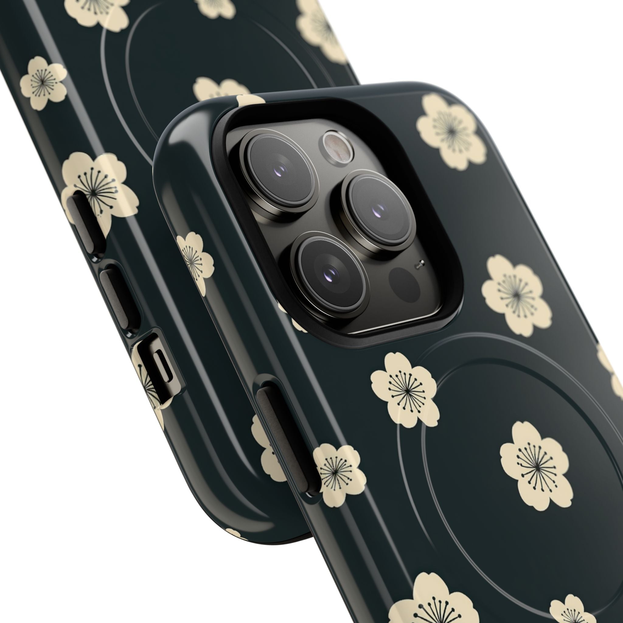 Teal Tough 2.0 Magsafe Phone Case for iPhone - Obsidian Cream Petals