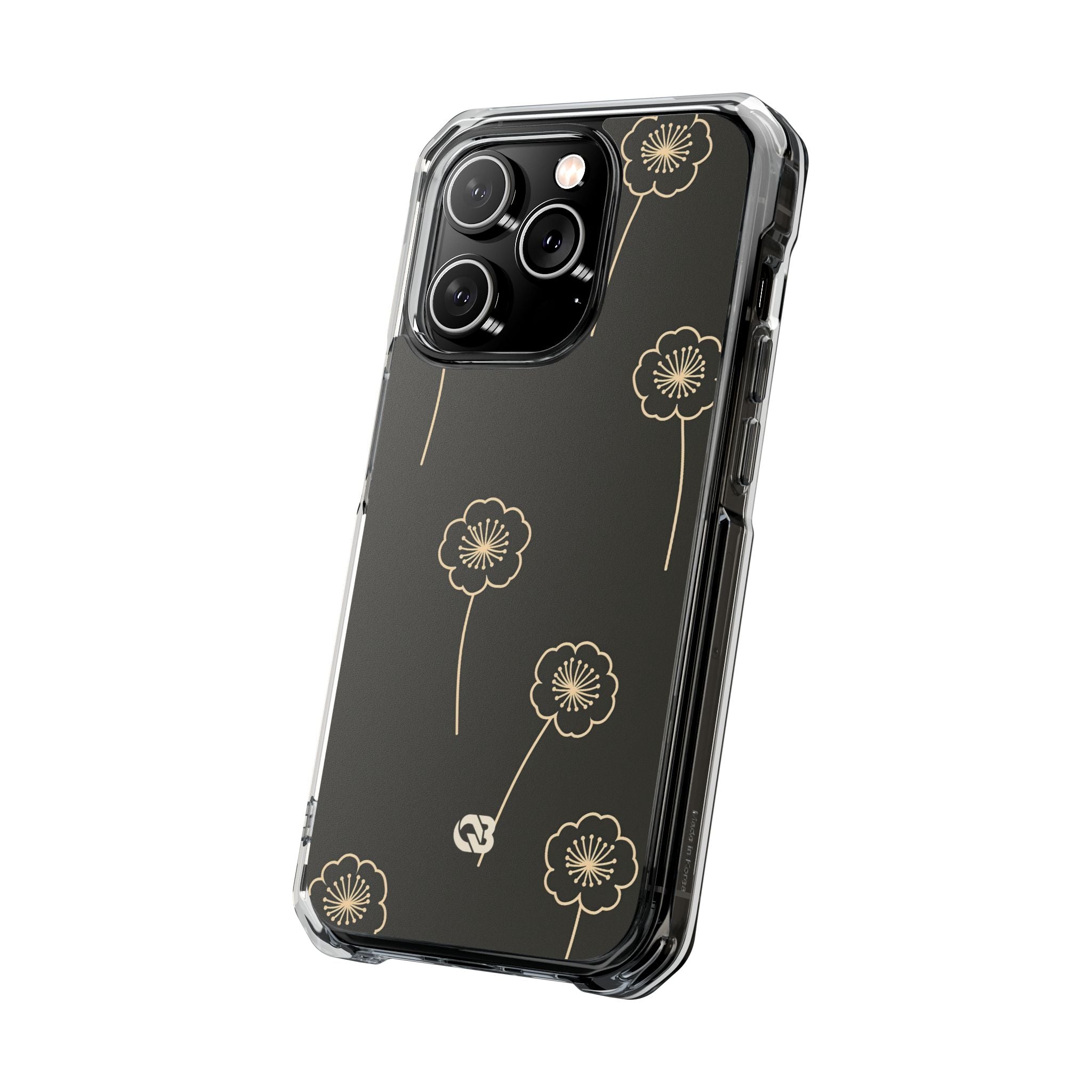 Black Impact MagSafe Phone Case for iPhone - Obsidian Sand Petals