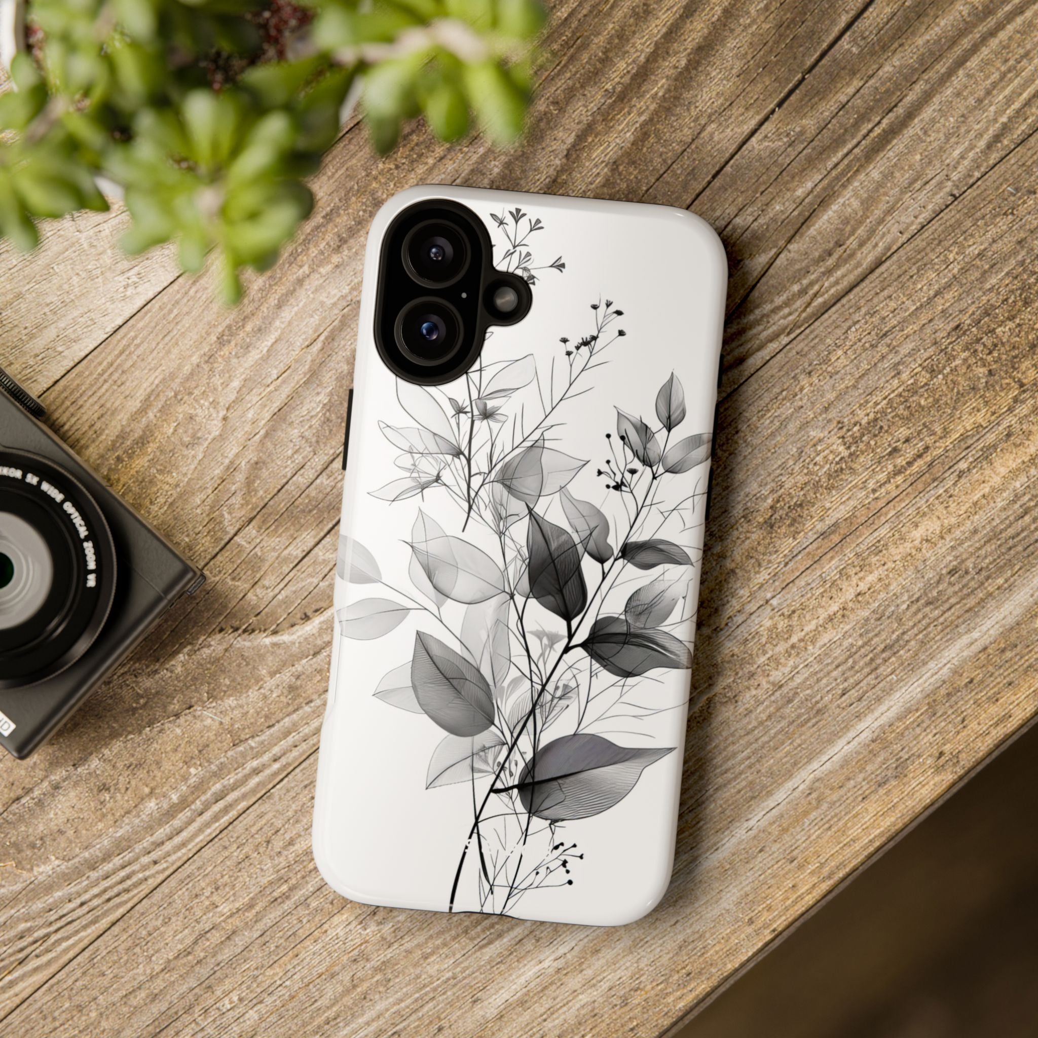 Gray Leaf Veil iPhone 16 Plus Case - Tough