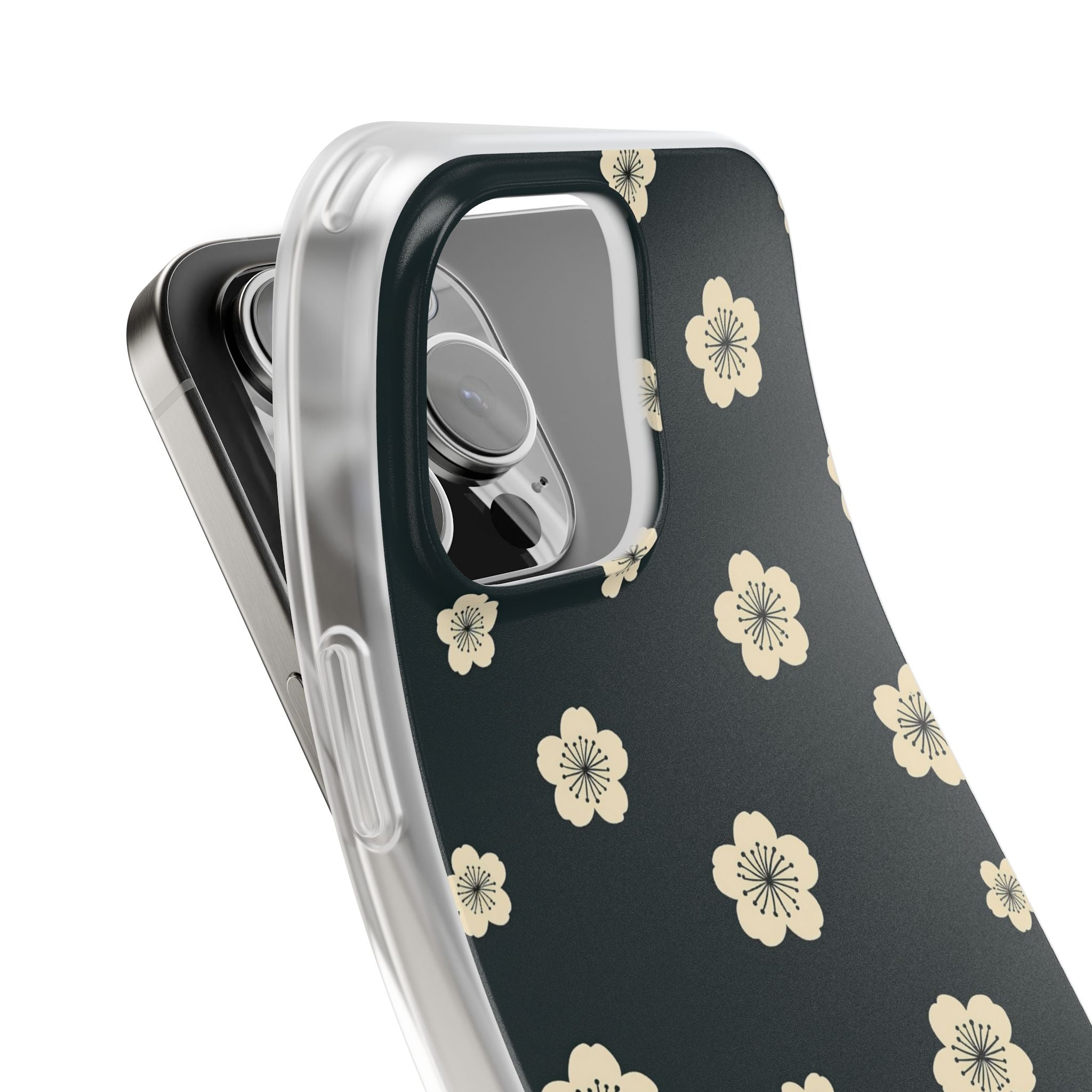 Teal Lite Phone Case for iPhone - Obsidian Cream Petals
