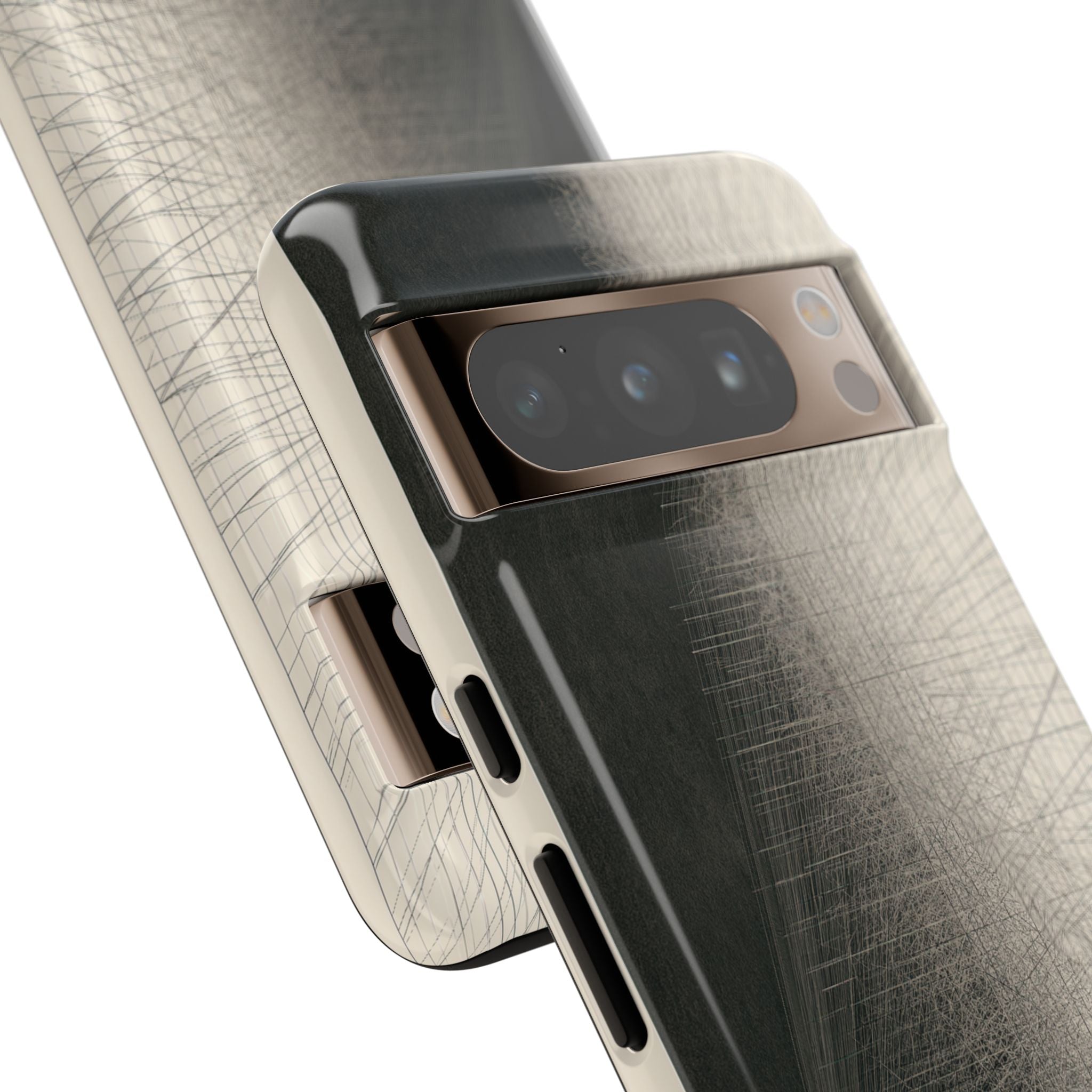 Beige Tough Phone Case for Google Pixel - Brutalist Graphite Grid